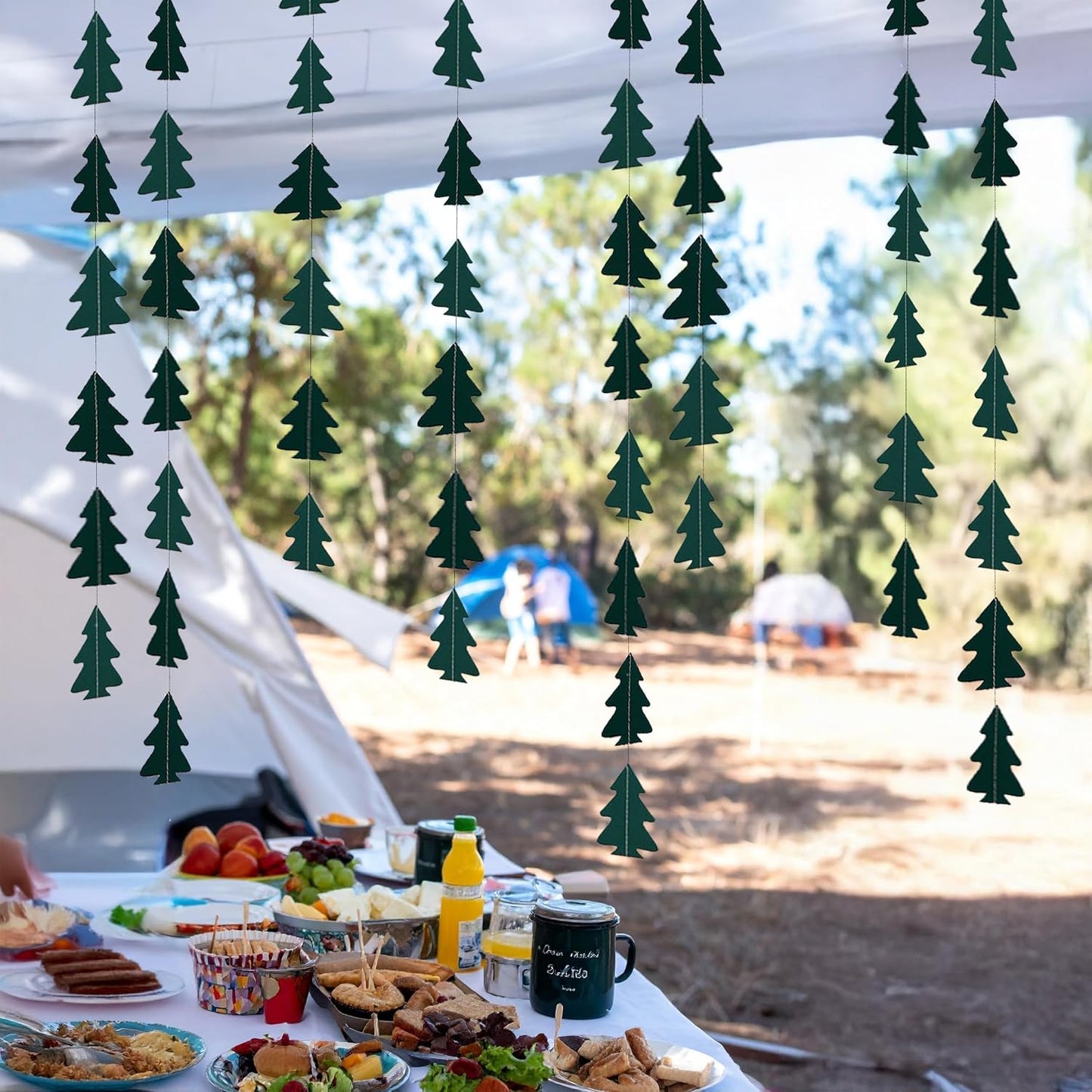 Dark Green Pine Tree Garland Camping Decorations Woodland Theme Baby Shower One Happy Camper Birthday Party Decoration Camp Classroom Decor Hanging Glamping Streamers Bday Photo Backdrop