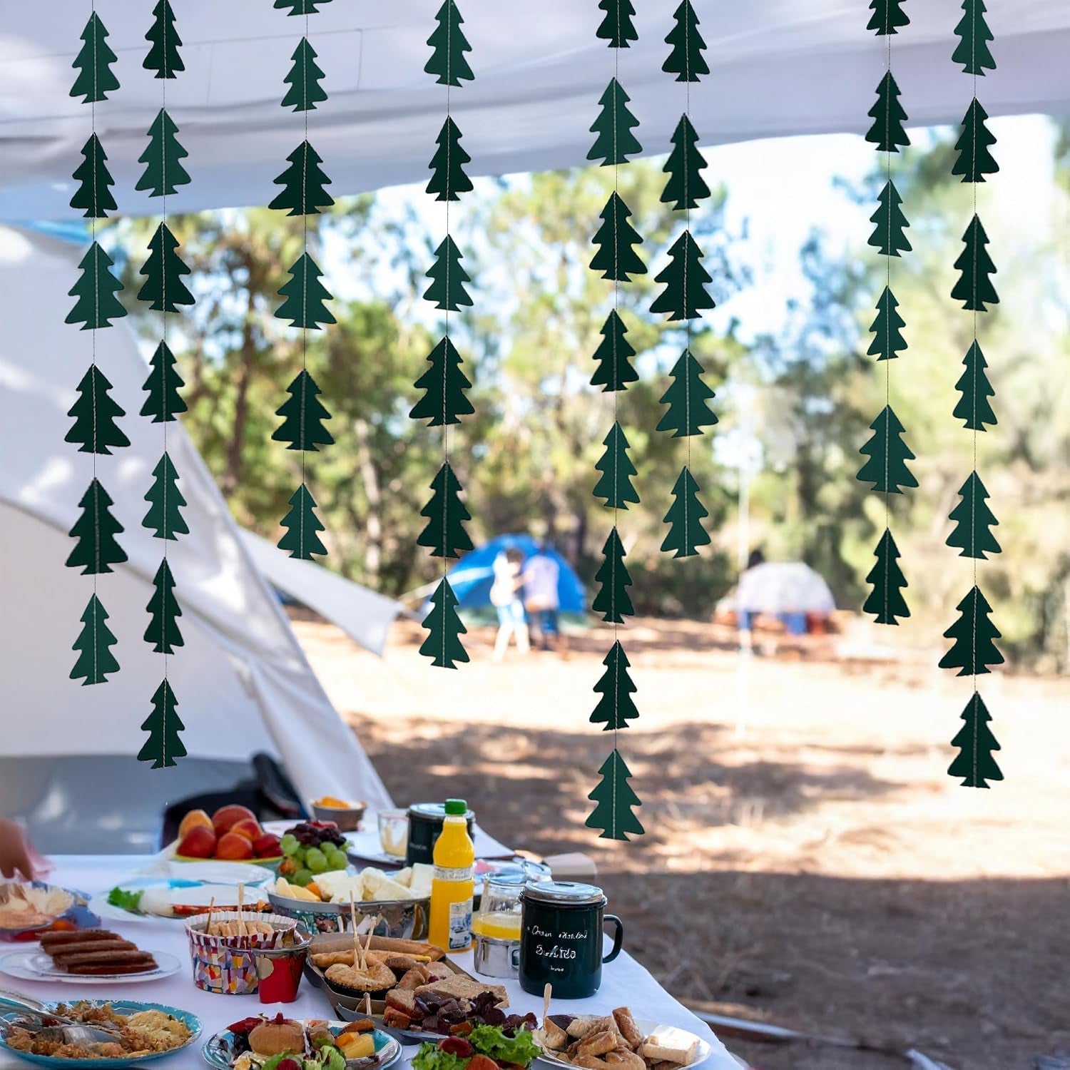 Dark Green Pine Tree Garland Camping Decorations Woodland Theme Baby Shower One Happy Camper Birthday Party Decoration Camp Classroom Decor Hanging Glamping Streamers Bday Photo Backdrop