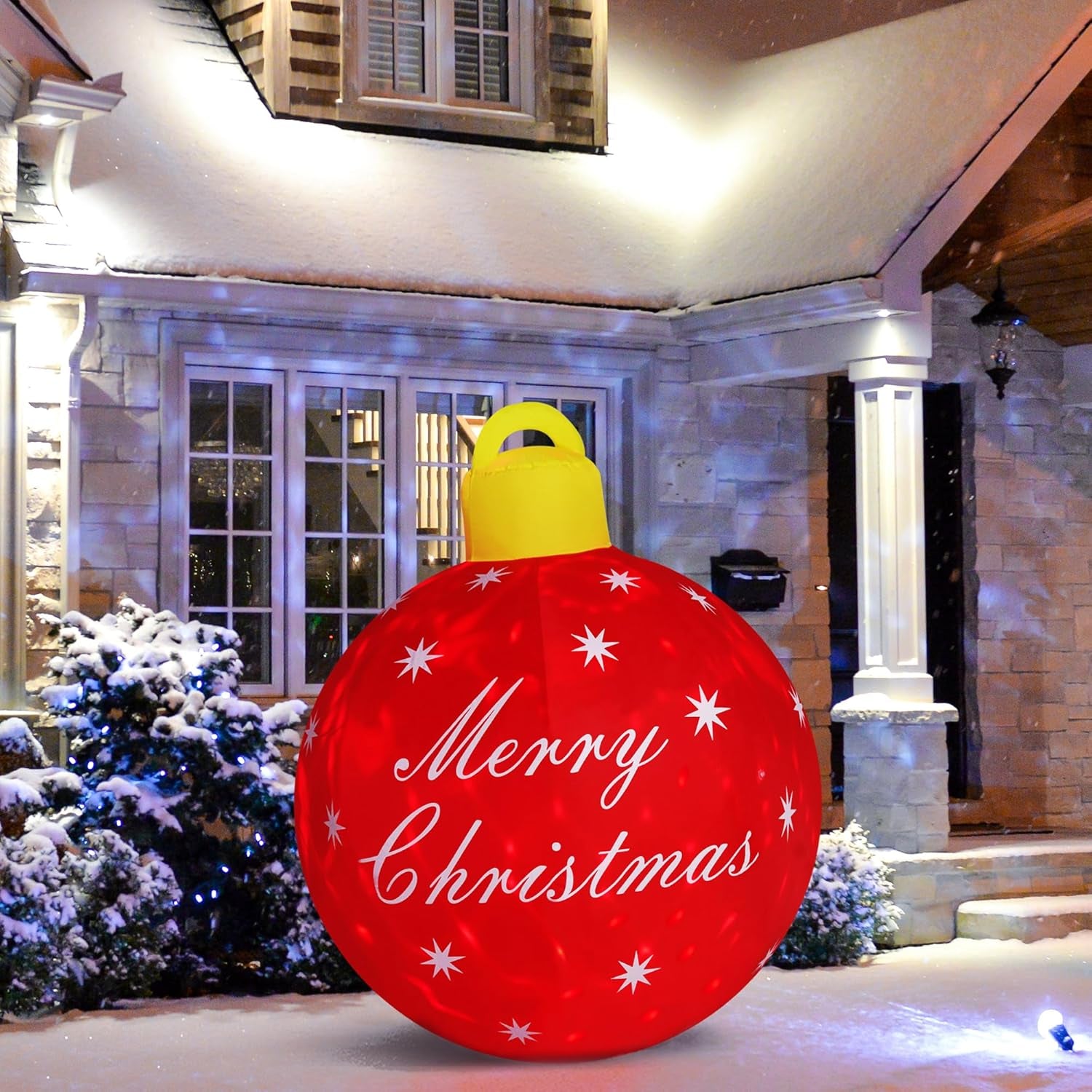 4FT Giant Merry  Blow up Cute Christmas Decor Built-In LED Xmas Yard outside Indoor Party Lawn Garden Porch Lawn Holiday(4Ft Merry Christmas Ball)