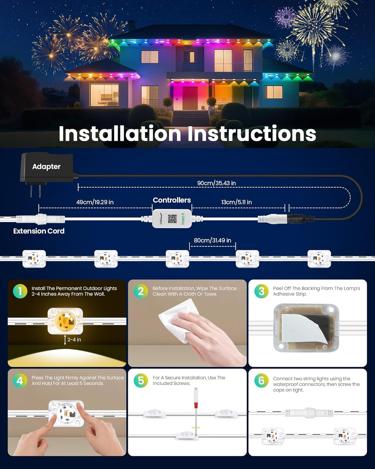 200FT RGB+IC Permanent Outdoor Lights, 24V Year-Round Roof & Eaves Lighting with 221 Modes, App & Remote Control, IP68 Waterproof, Smart outside Lights for Halloween, Christmas, Holidays