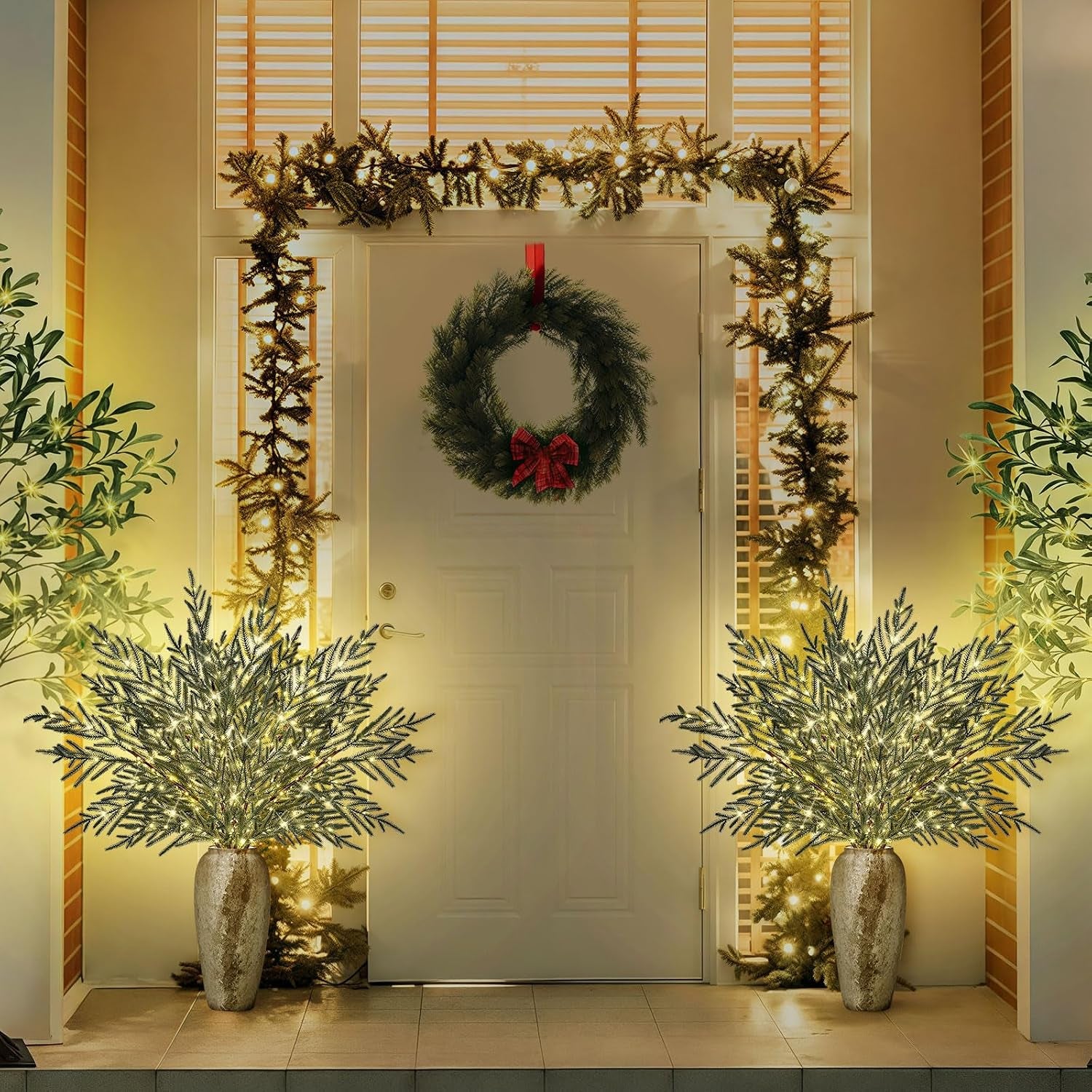 4 Pcs Lighted Norfolk Pine Branches for Vase 35"Artificial Pine Branches