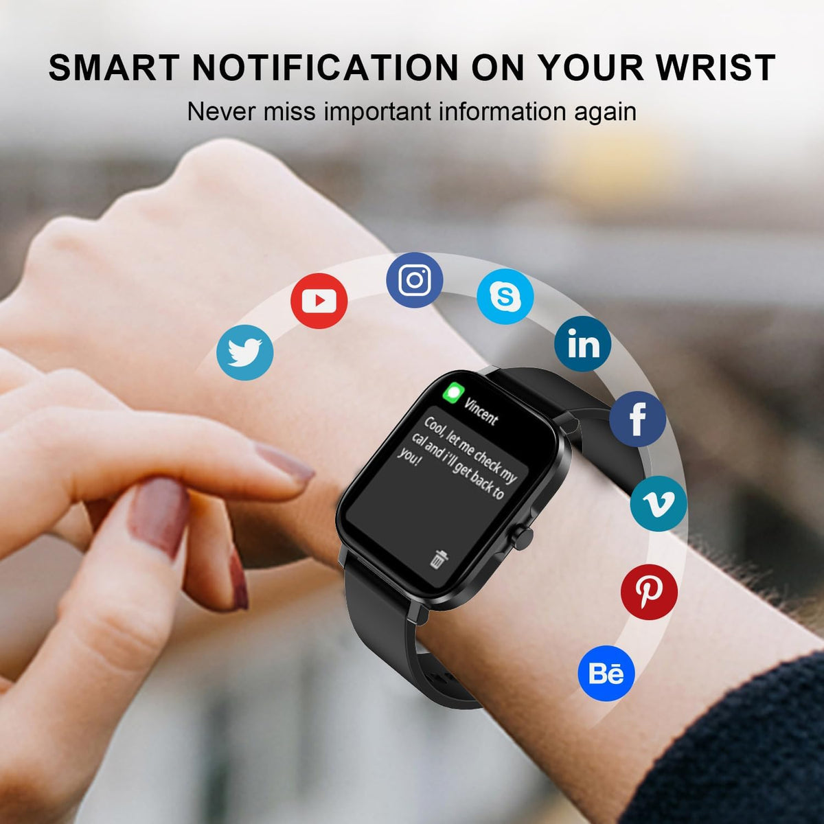 Smart Watch for Men Women Smartwatch 1.83" for Iphone Samsung Android Phone Compatible, Fitness Tracker Watch with Pedometer, Heart Rate/Sleep Monitor, Blood Oxygen, IP68 Waterproof