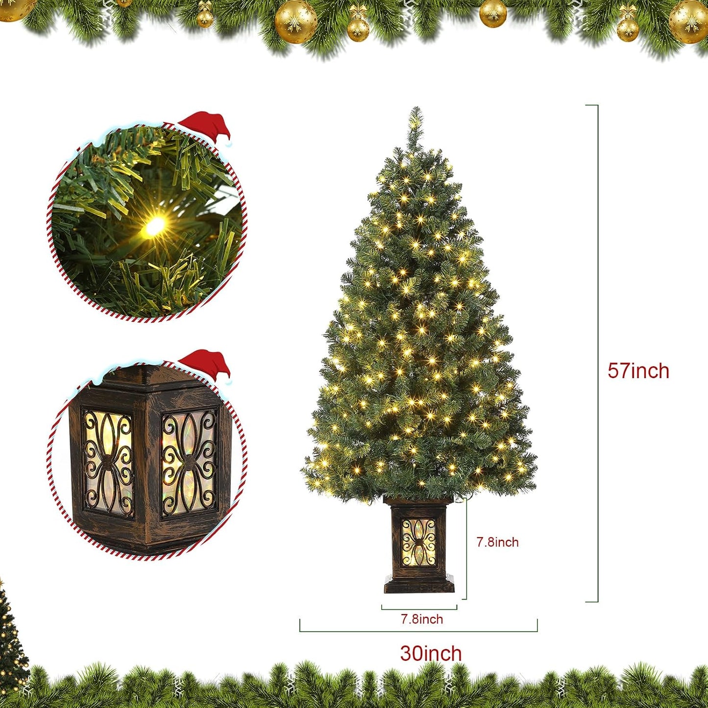 4.5 Ft Artificial Fiber Optic Christmas Tree, Pre-Lit Artificial Potted Xmas Tree with 300 Led Lights, 8 Lighting Modes, Includes Antique Urn Base, 1 PCS