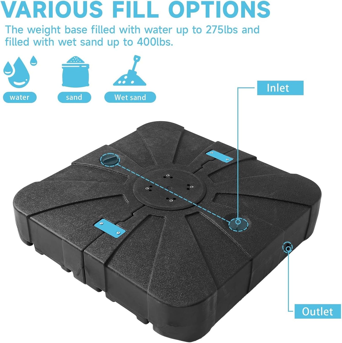 Heavy Duty Patio Umbrella Stand Base 34'' X 34'' Cantilever , 265Lbs Capacity Heavy Duty Outdoor Offset Umbrella Stand Weight 