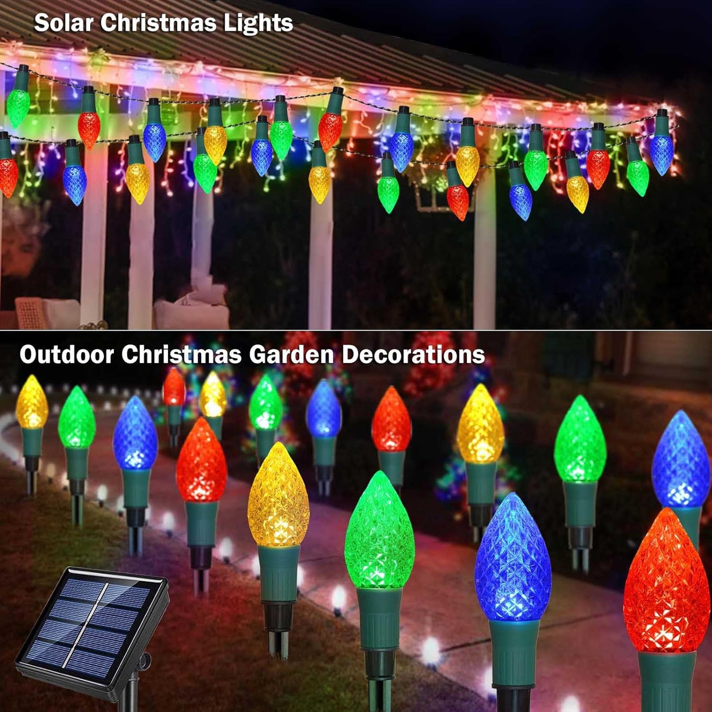 20-Pack Solar C9 Multi-Color Garden Stake Lights for Christmas Tree, Garden, Patio, Yard, Pathway