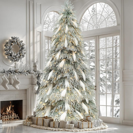 Pre-Lit Flocked Pampas Christmas Tree 6Ft