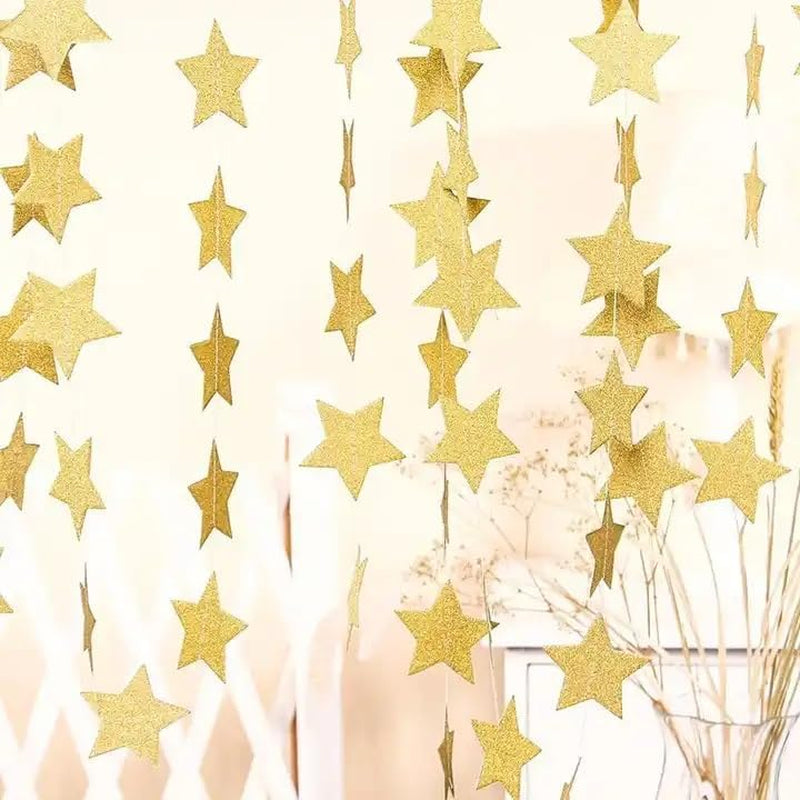 3-Pack Gold Star Garland Banner – Graduation Decorations 2026, Twinkle Twinkle Little Star Decorations for Christmas, Baby Shower & Birthday, 4" X 13Ft Each, Holiday Party Hanging Decor