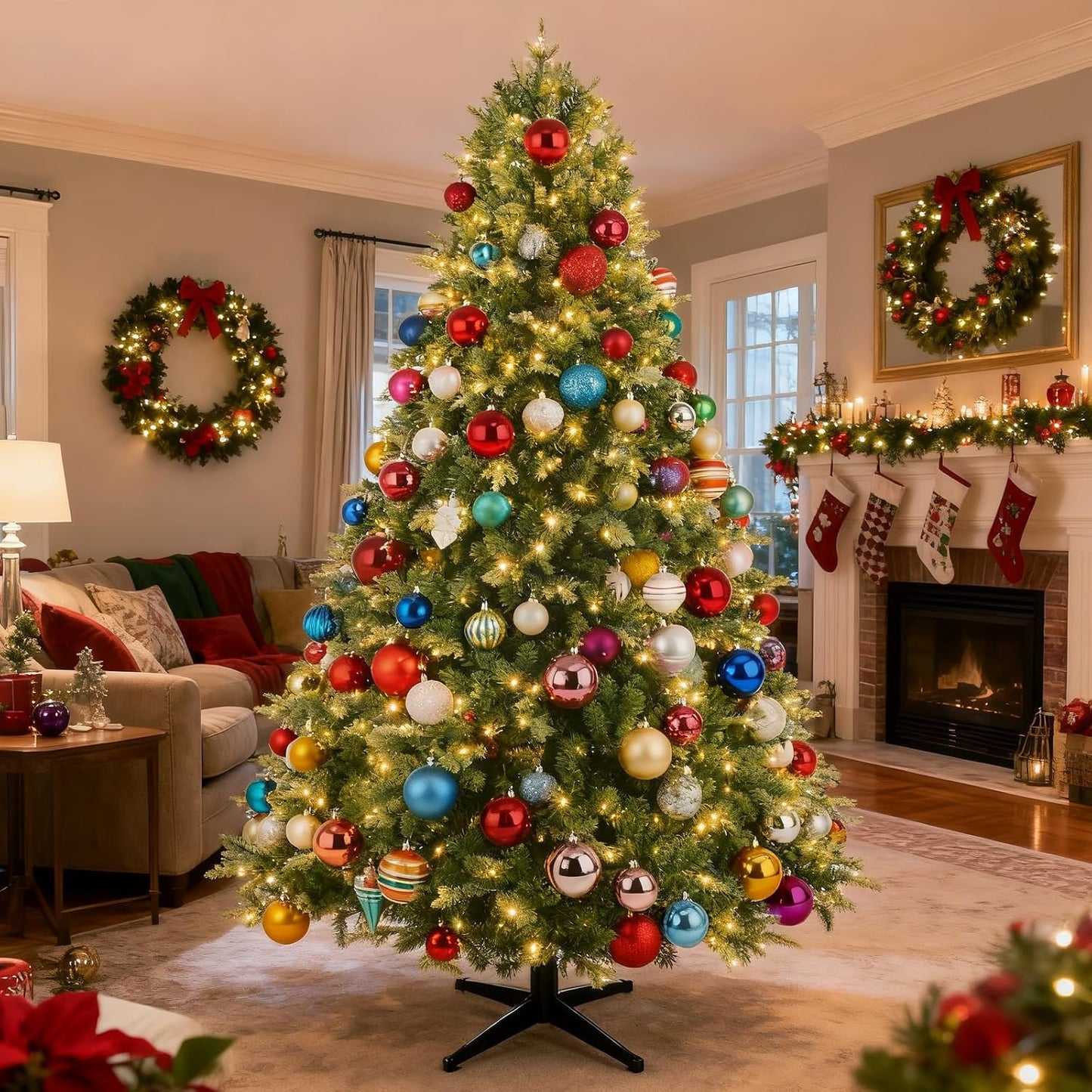 Pre-Lit Rotating Christmas Tree, 6.5FT Artificial for Home Decor