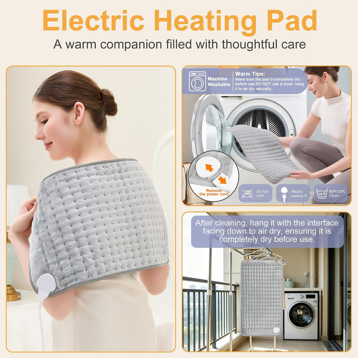 Heating Pad,Electric Heating Pads,Heating Pad for Back,Silvergray,24X12In