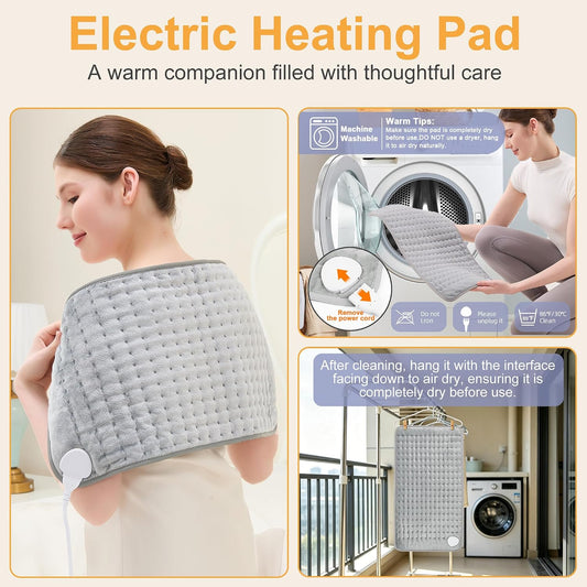 Heating Pad,Electric Heating Pads,Heating Pad for Back,Silvergray,24X12In