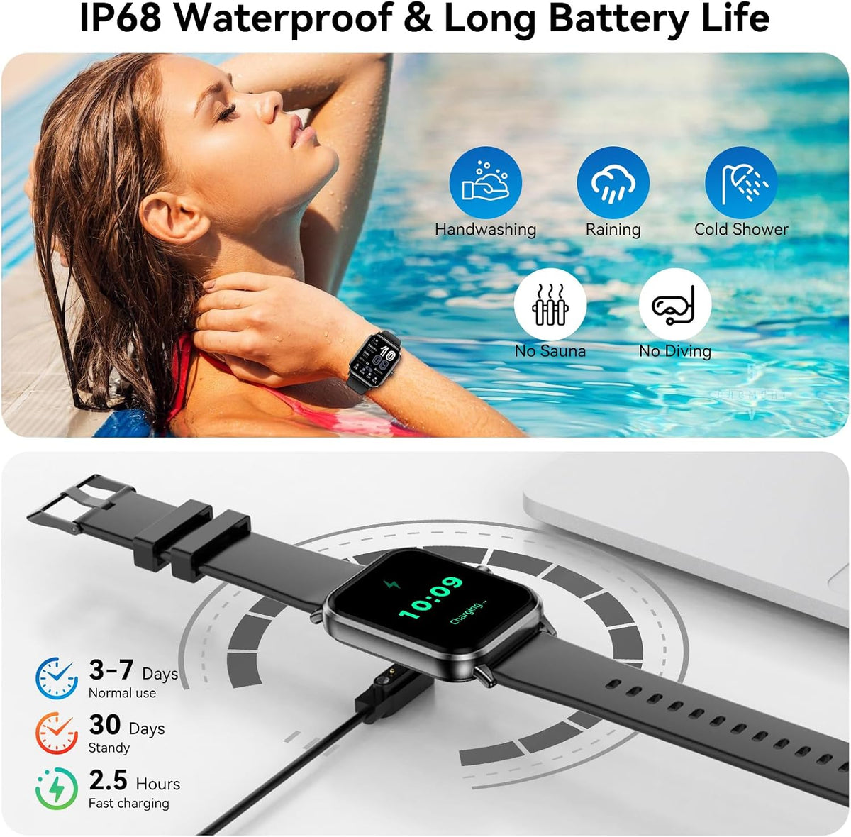 Smart Watch for Men Women, 1.83" HD Touch Screen with Bluetooth Call, IP68 Waterproof, 140+ Sport Modes, Fitness Tracker with Heart Rate & Sleep Monitor, Pedometer, Compatible with Android Iphone