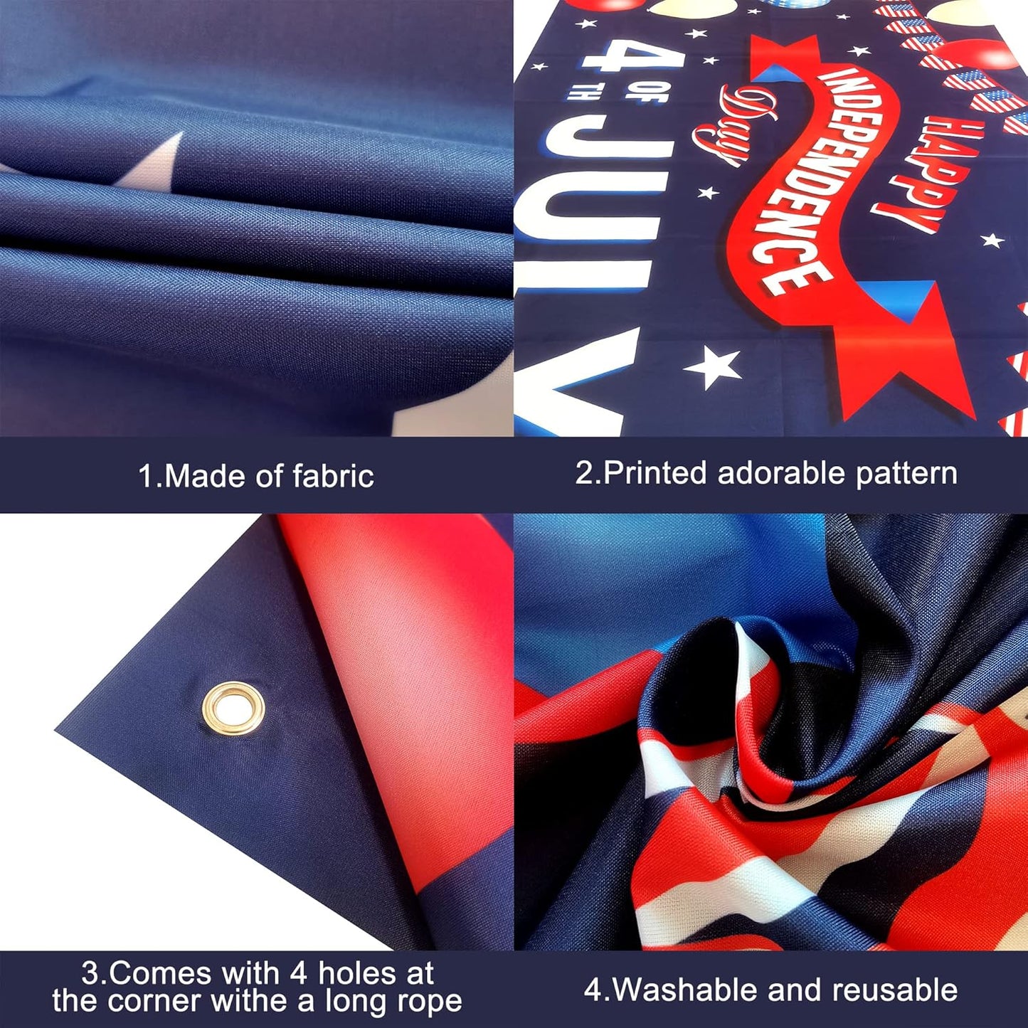 , Happy 4Th of July Banner - Large, 72X44 Inch | 4Th of July Decorations for Home | July 4 Decorations Banner for Patriotic Decorations Outdoor | Fourth of July Banner, 4Th of July Backdrop