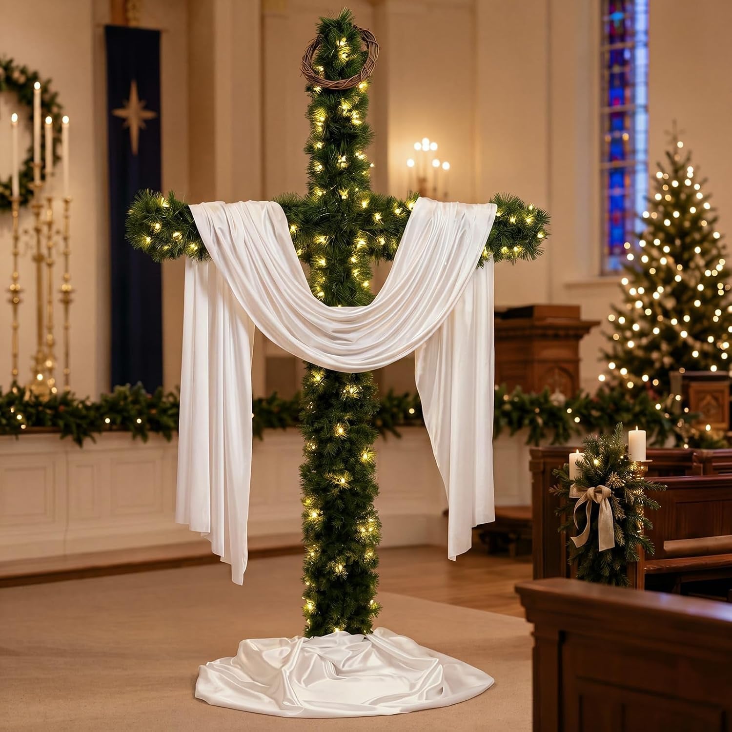 6FT Cross Christmas Tree with LED Lights, Outdoor Christmas Christian Decor