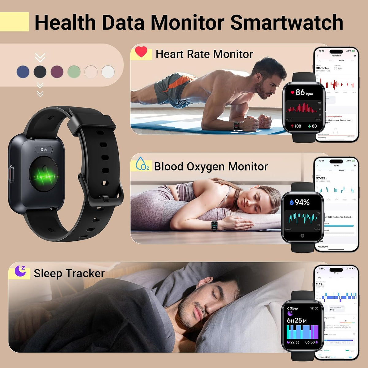 Smartwatch for Women/Men, Compatible with Android & Iphone, 1.8'' Fitness Tracker Watch with Alexa, Call & Notification Alerts, Heart Rate & Sleep Monitor, 120 Sports Modes, Waterproof Smart Watch