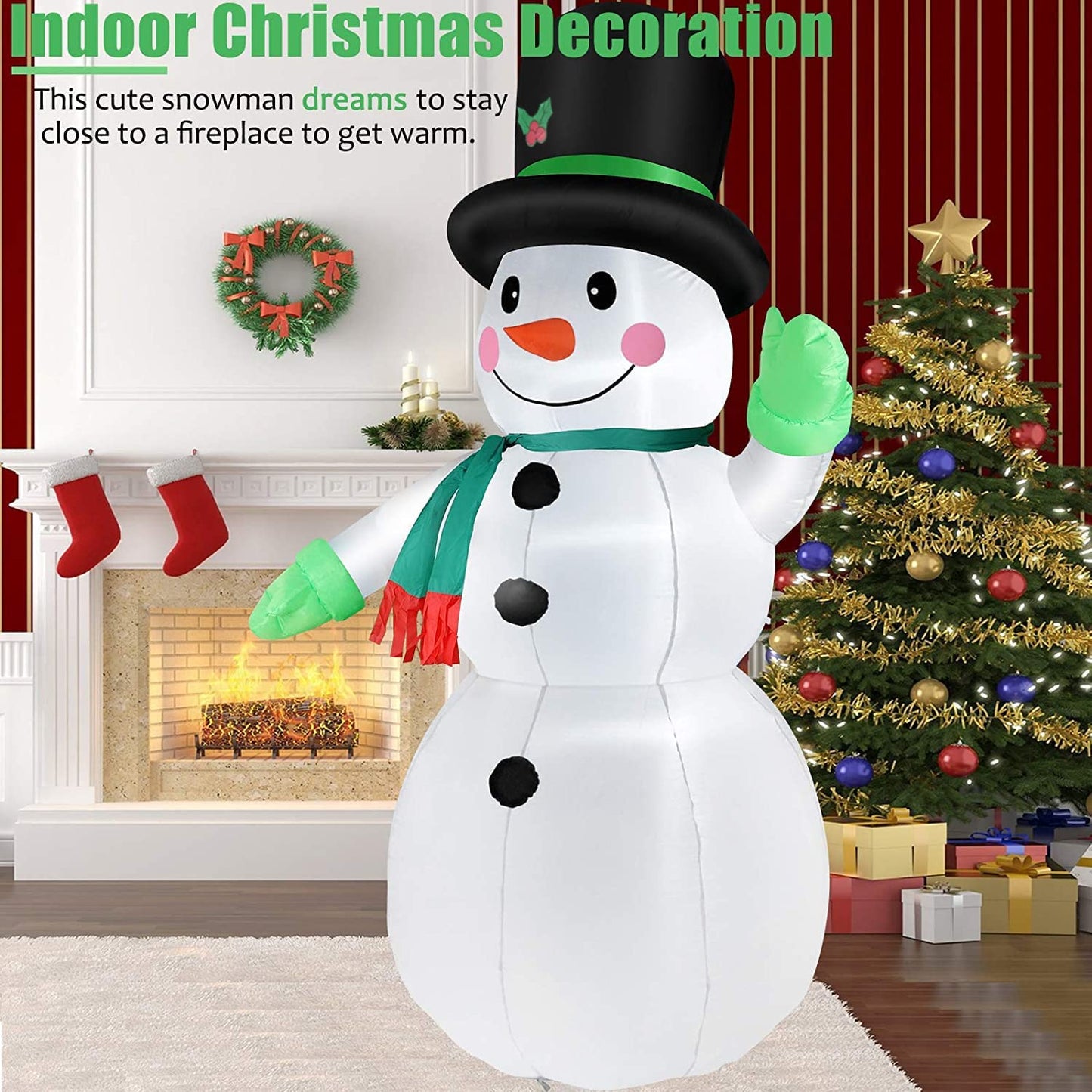 7 FT Christmas Inflatables Snowman Outdoor Yard Decorations, Christmas Blow up Snow Man with LED Lights & Black Hat, Winter outside Decor for Holiday Party Patio Garden Lawn, Xmas New Year Kids Gifts