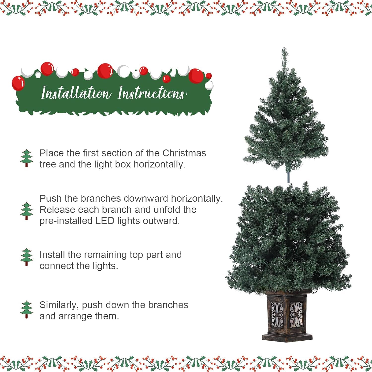 4.5 Ft Artificial Fiber Optic Christmas Tree, Pre-Lit Artificial Potted Xmas Tree with 300 Led Lights, 8 Lighting Modes, Includes Antique Urn Base, 1 PCS