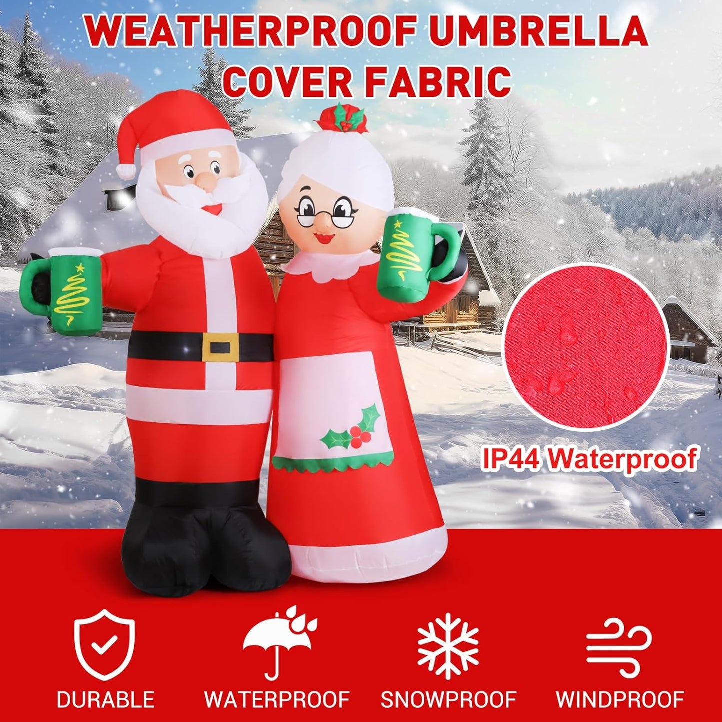 7FT Animated Christmas Inflatables Santa Claus Outdoor Decorations, Cheers Santa Inflatable Christmas Decorations with Built-In Leds, Christmas Blow up Yard Decorations for Garden Lawn Outdoor