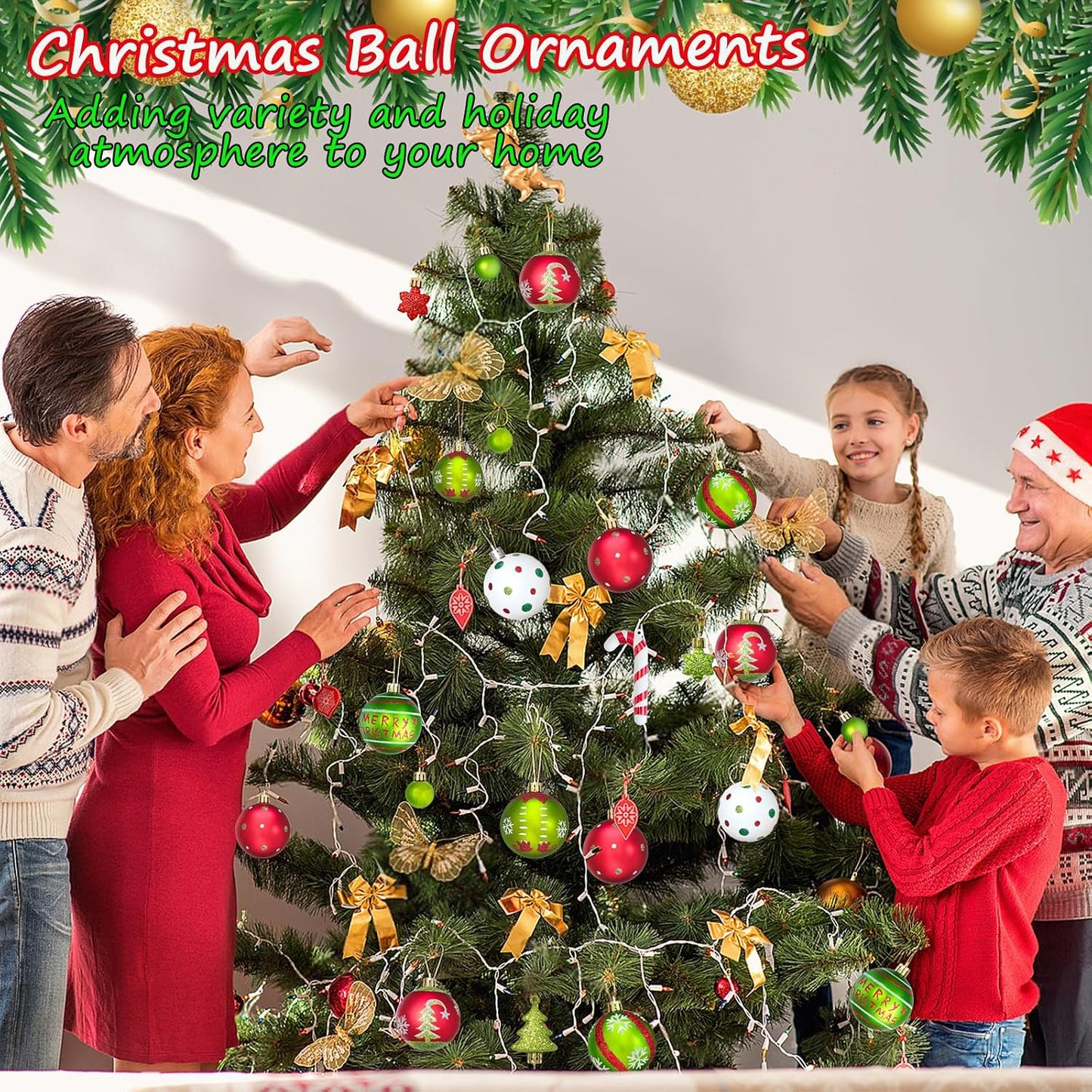 46 Pcs Christmas Ornaments, Christmas Tree Ornaments,Christmas Tree Decoration Ornaments Xmas Ball for Xmas Holiday Wreath Garland, Red and Green