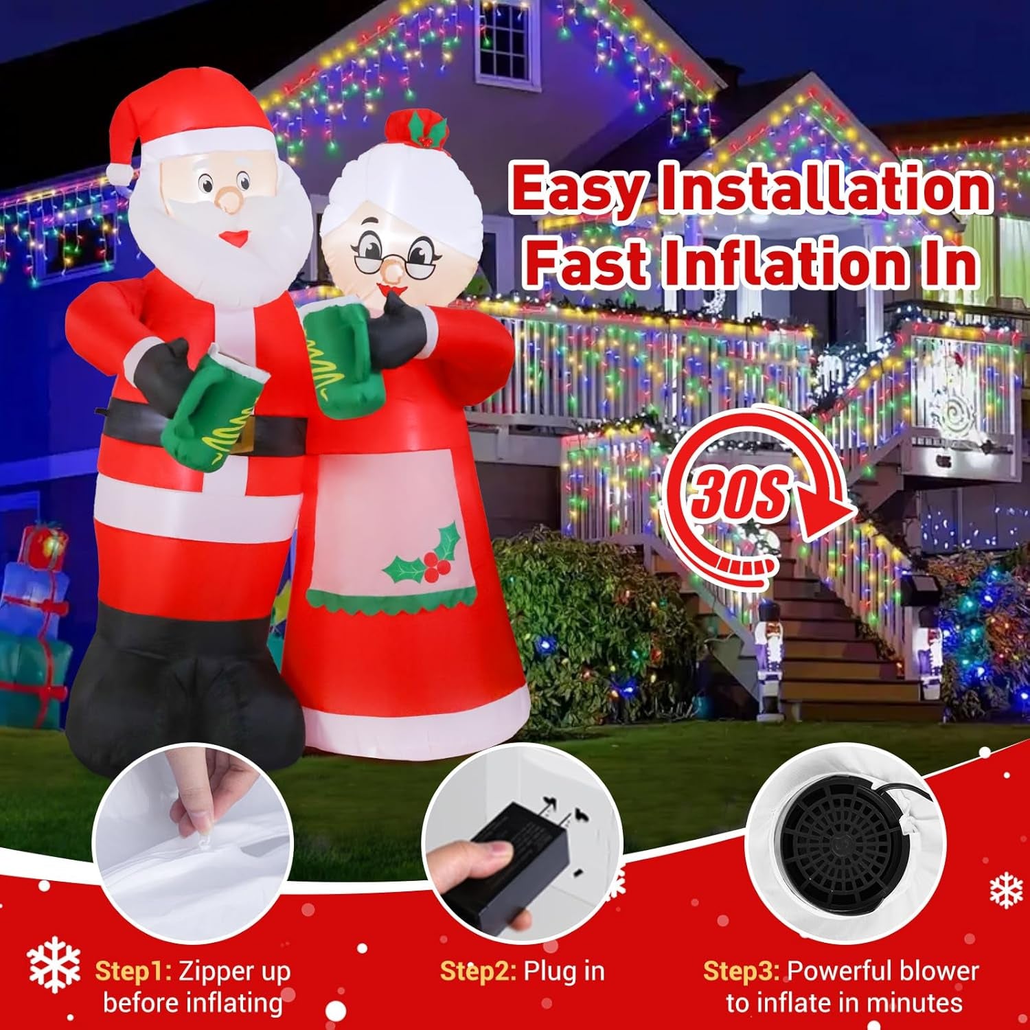 7FT Animated Christmas Inflatables Santa Claus Outdoor Decorations, Cheers Santa Inflatable Christmas Decorations with Built-In Leds, Christmas Blow up Yard Decorations for Garden Lawn Outdoor