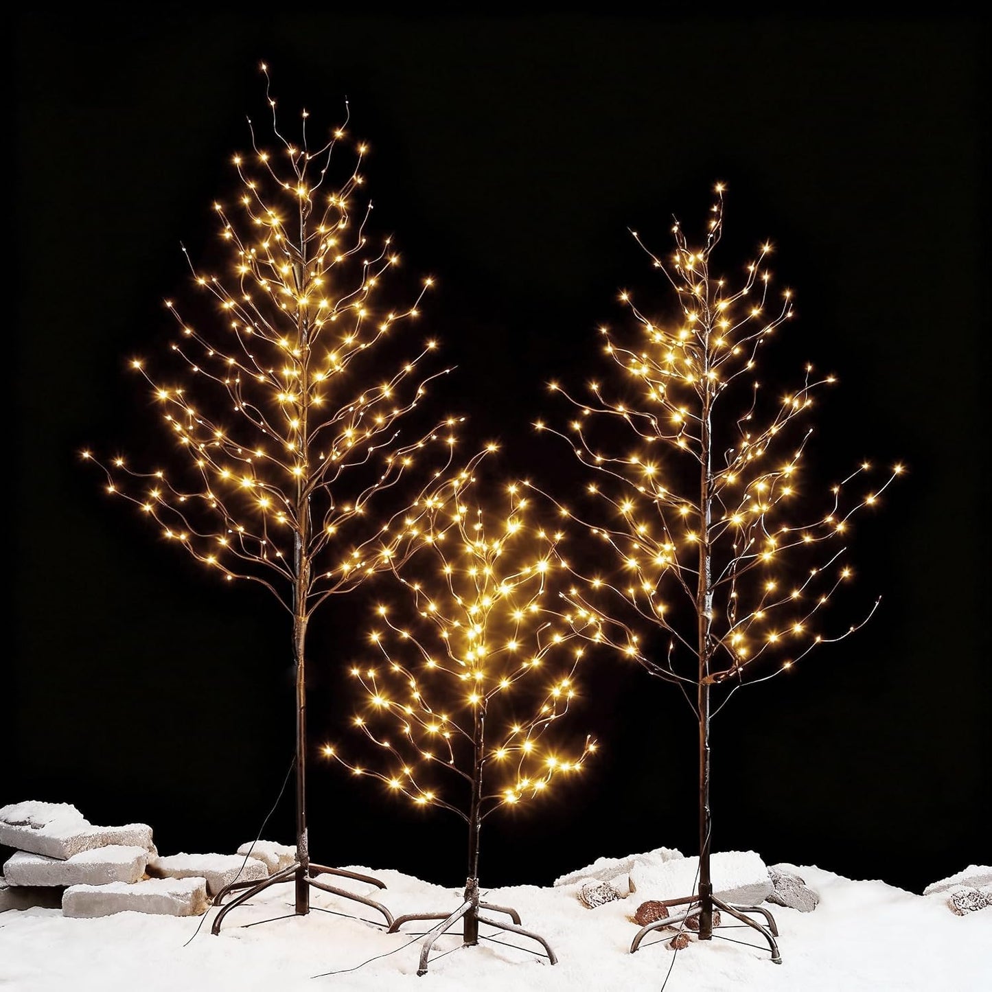 Set of 3 Star Light Trees Christmas Decorations, Including 3 Feet, 5 Feet, and 6 Feet, Warm White Christmas Tree, Brown Branch