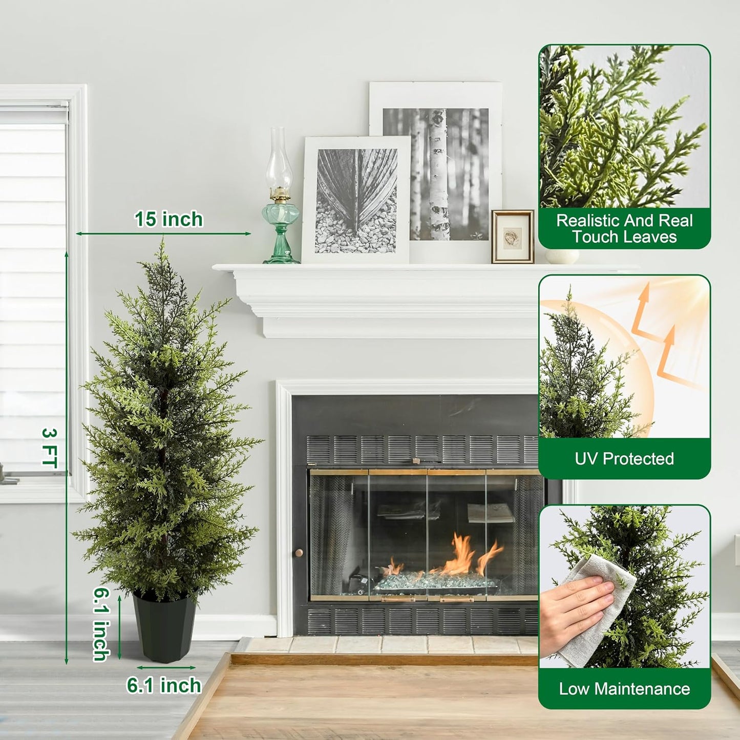 3FT Artificial Cedar Christmas Topiary Tree, 2 Pack Potted Pine Tree