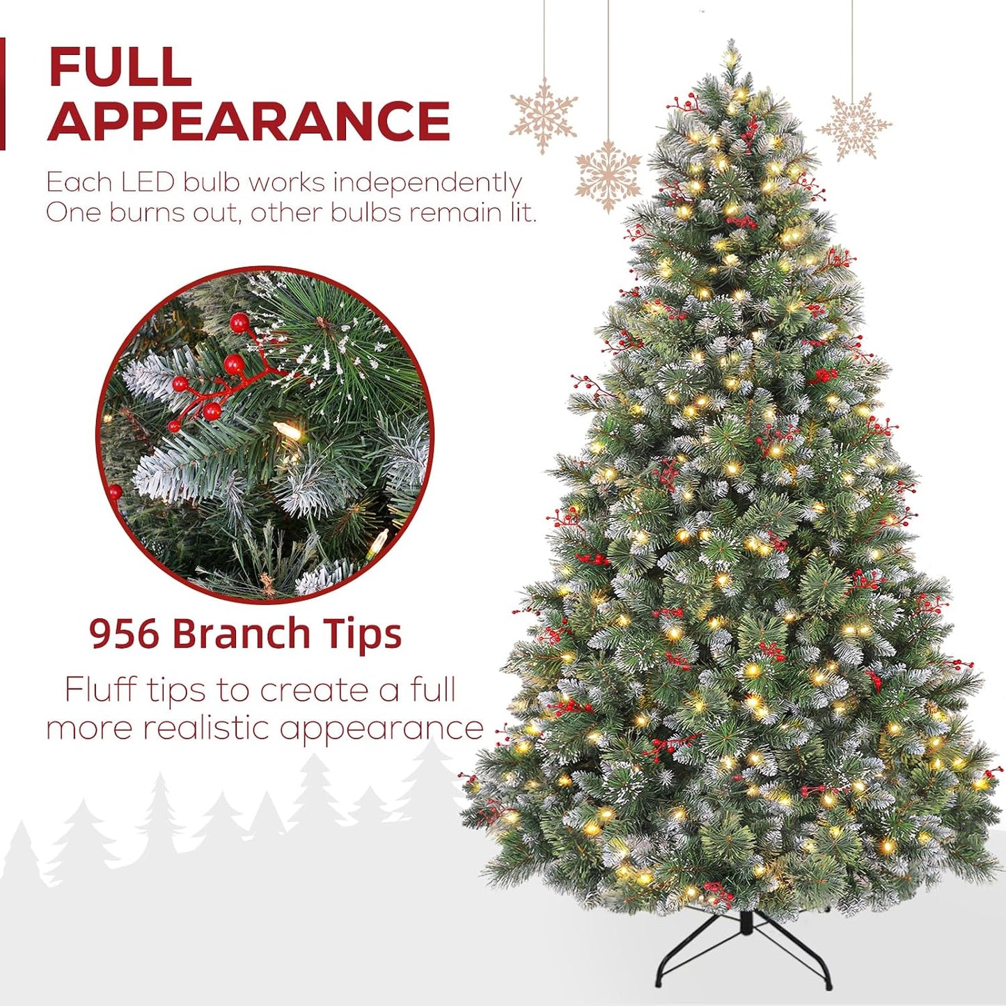 6 Ft Prelit Christmas Tree with Pine Needle and Red Berries