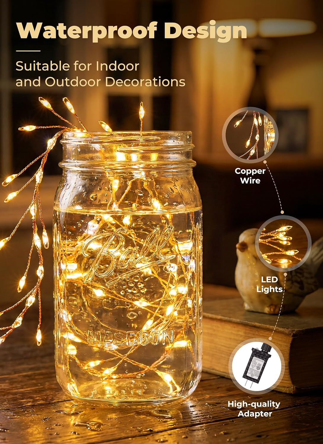 Flowing Fairy Lights Plug in with 14 Modes, 10FT 388LED Twinkle Firecrackers String Lights Indoor Waterproof, Christmas Tree Cluster Lights for Bedroom Garland Christmas Decor, Warm White