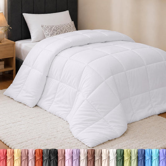Twin Comforter, Duvet Insert, White, 64 X 88 Inches