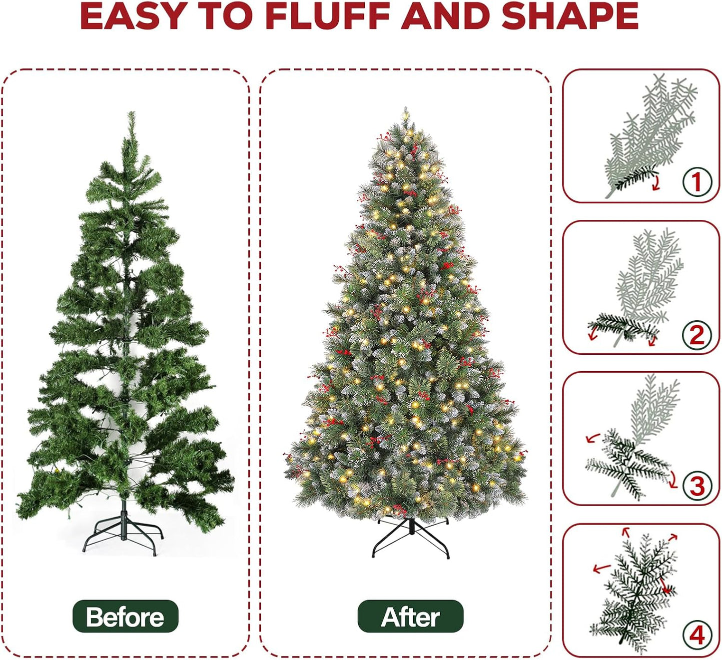 6 Ft Prelit Christmas Tree with Pine Needle and Red Berries