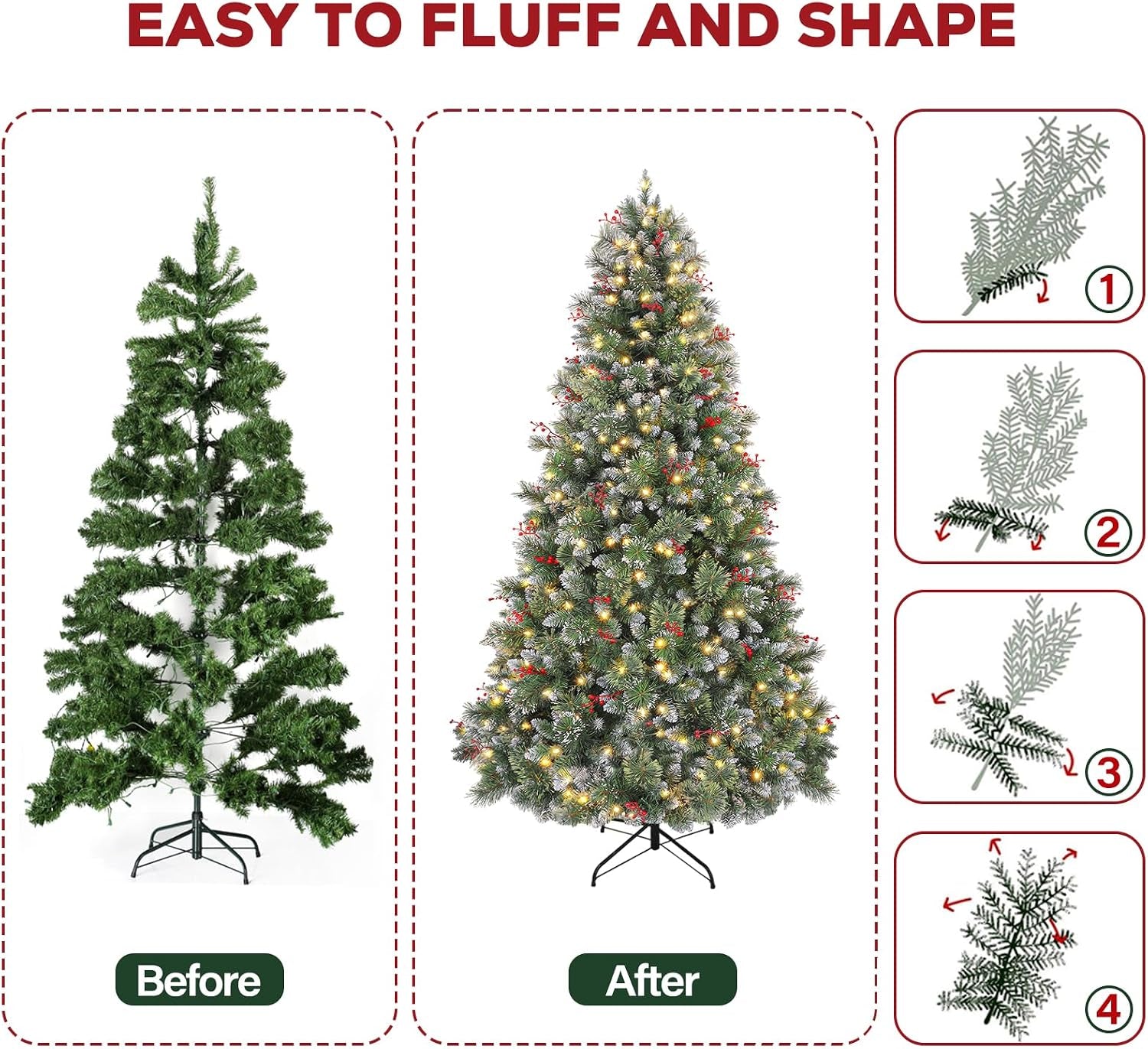 6 Ft Prelit Christmas Tree with Pine Needle and Red Berries
