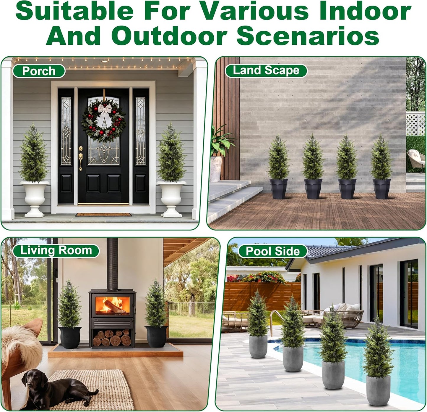 3FT Artificial Cedar Christmas Topiary Tree, 2 Pack Potted Pine Tree
