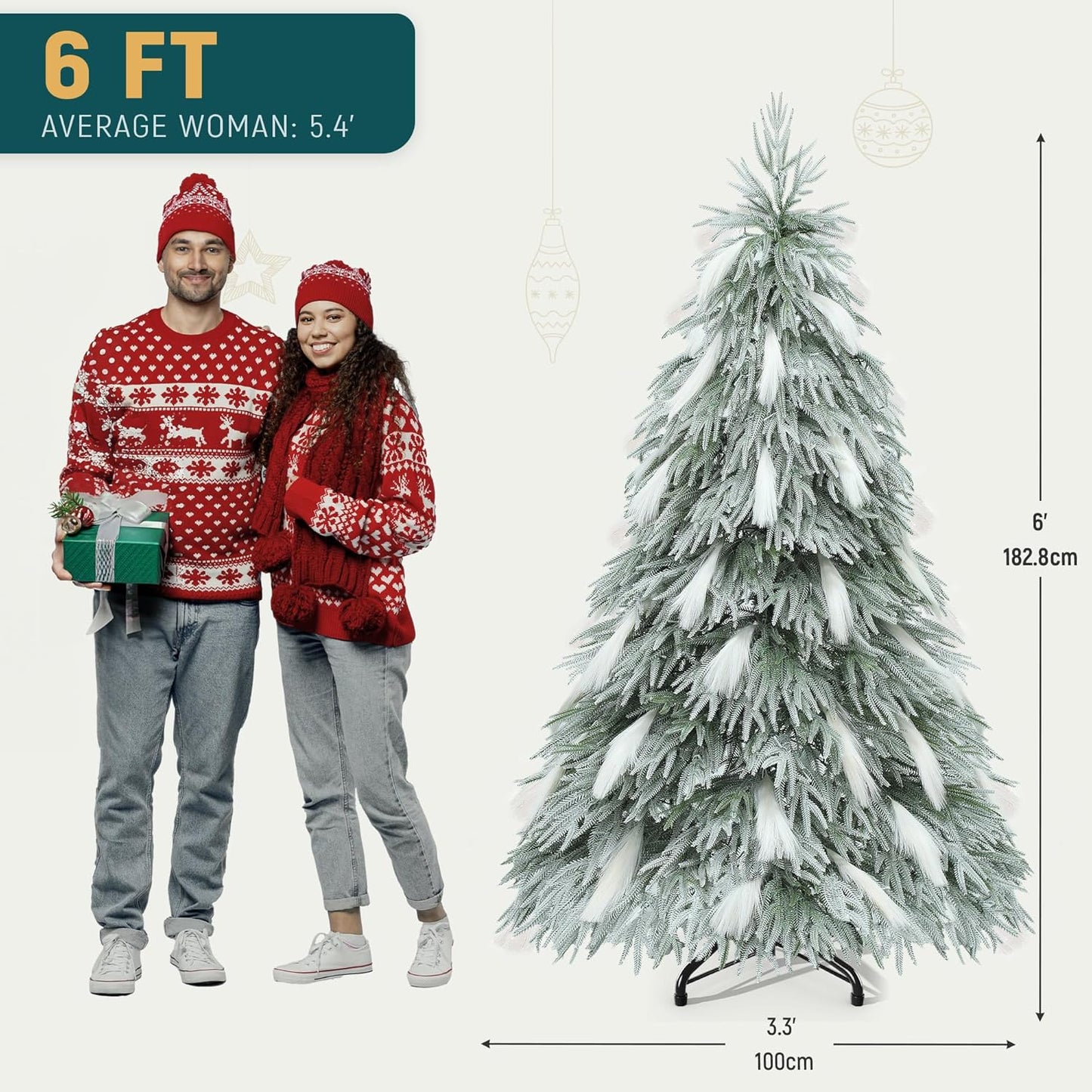 Pre-Lit Flocked Pampas Christmas Tree 6Ft