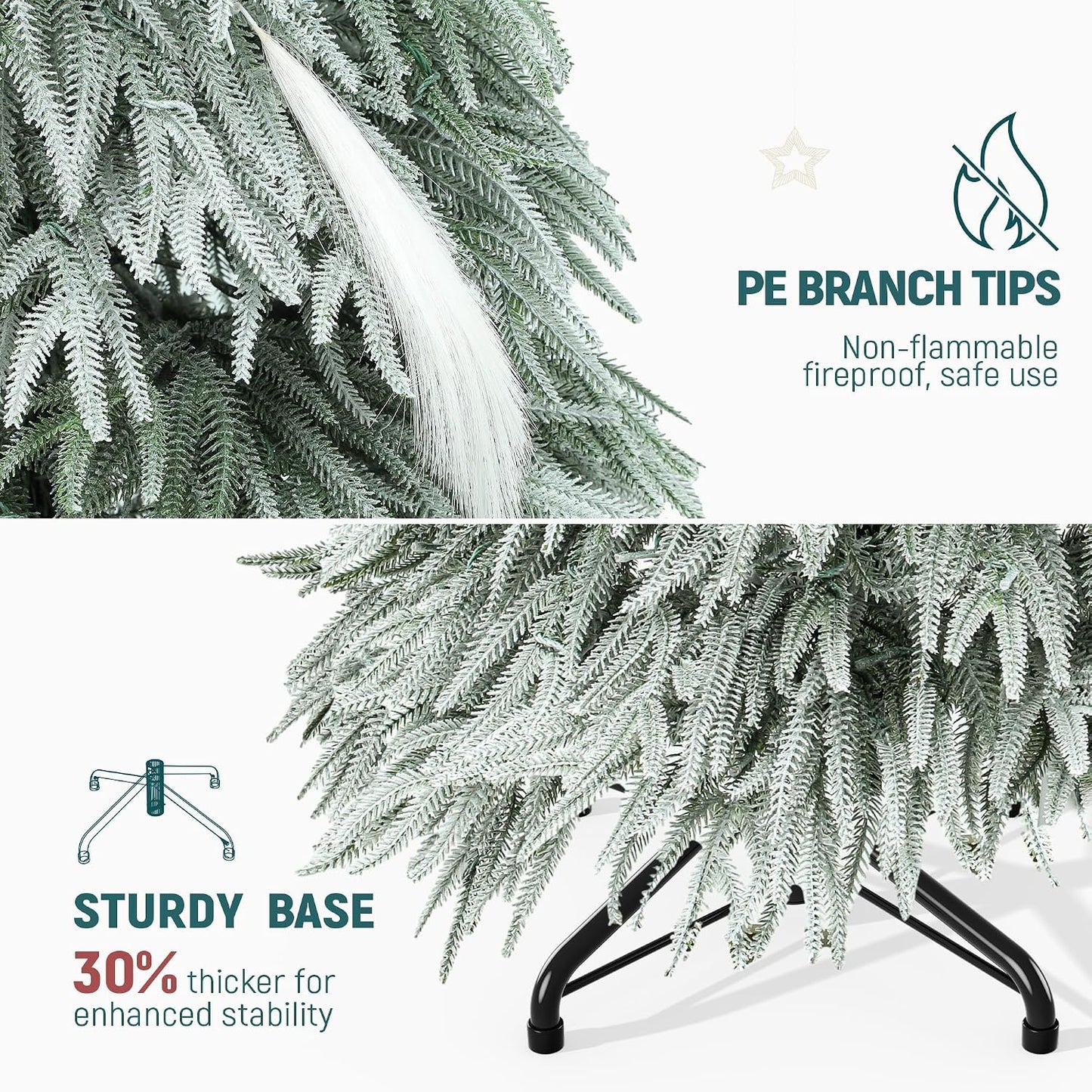 Pre-Lit Flocked Pampas Christmas Tree 6Ft