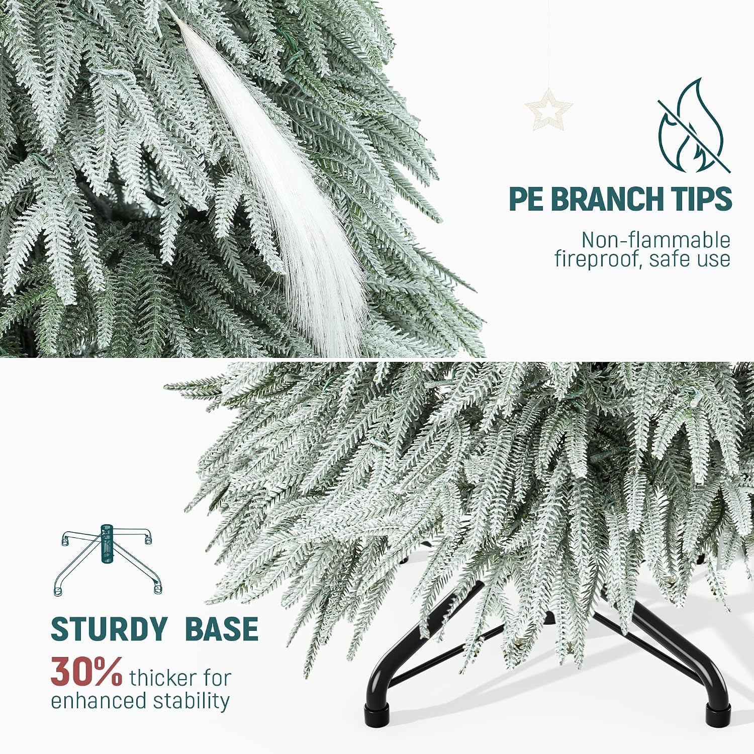 Pre-Lit Flocked Pampas Christmas Tree 6Ft