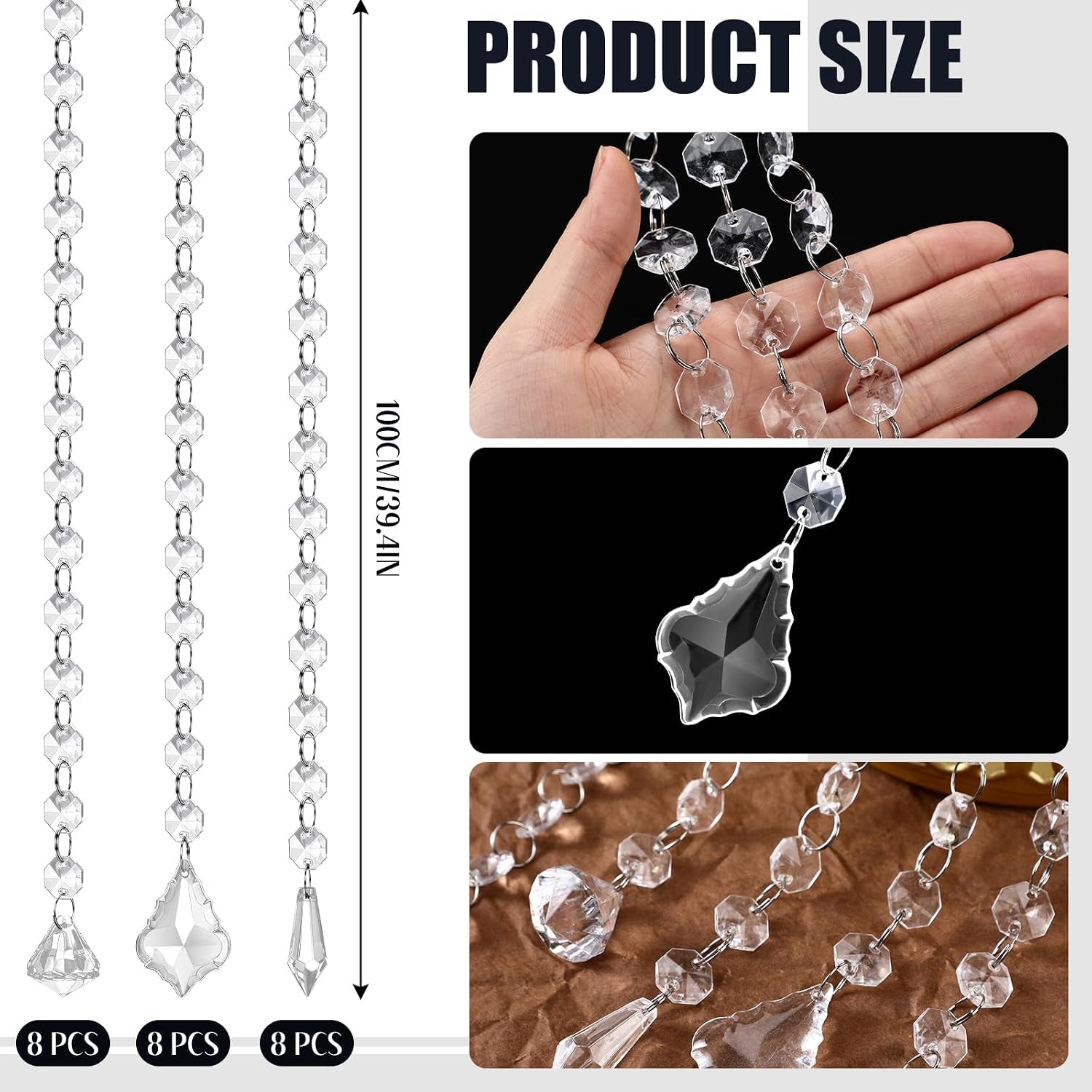 24 Pcs 39 Inch Clear Acrylic Crystal Garland Strands