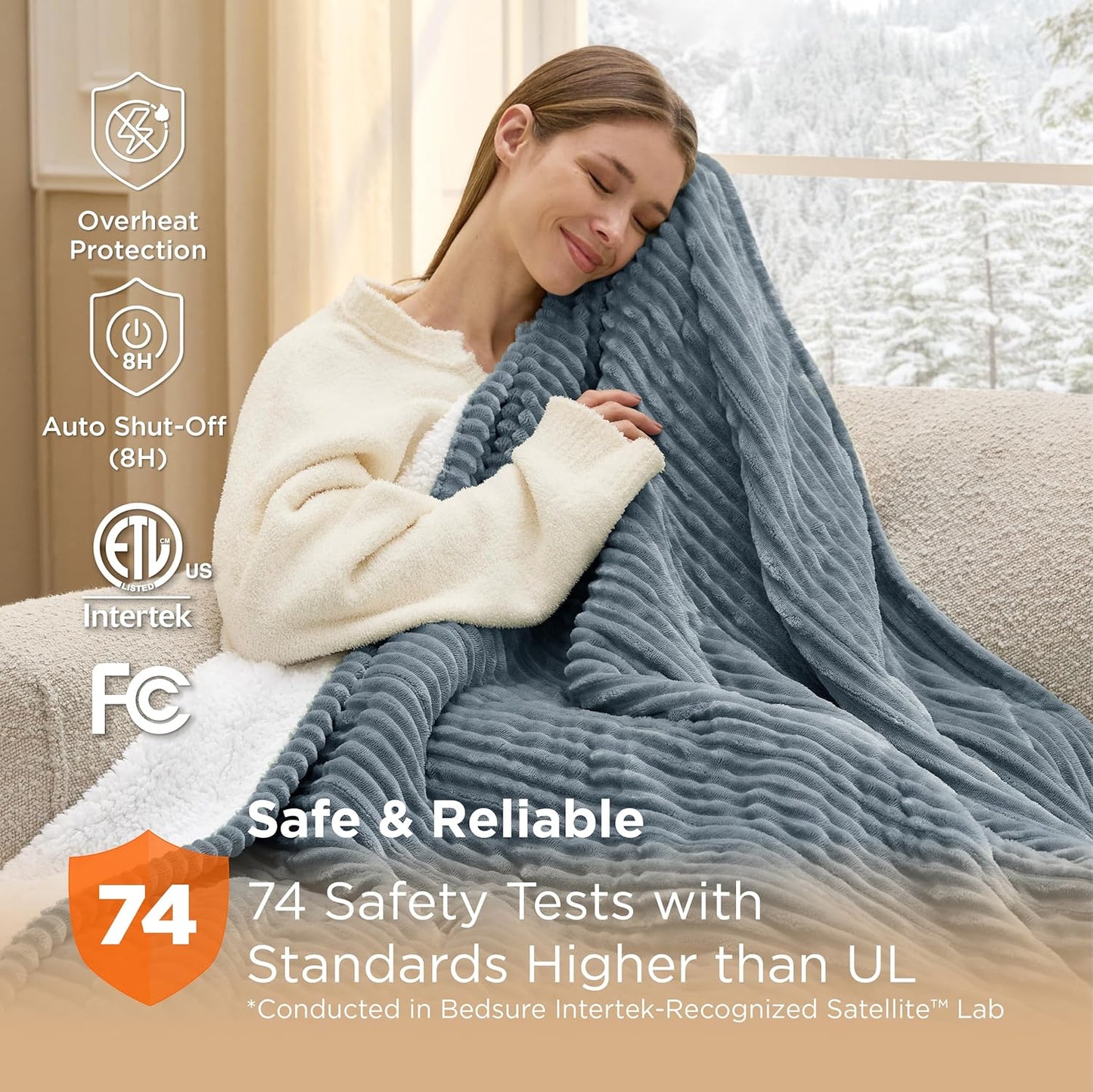 Gentlesoft Heated Blanket Throw - Soft Ribbed Flannel Electric Blanket, Gifts for Grandma (50X60 Inches, Grey)