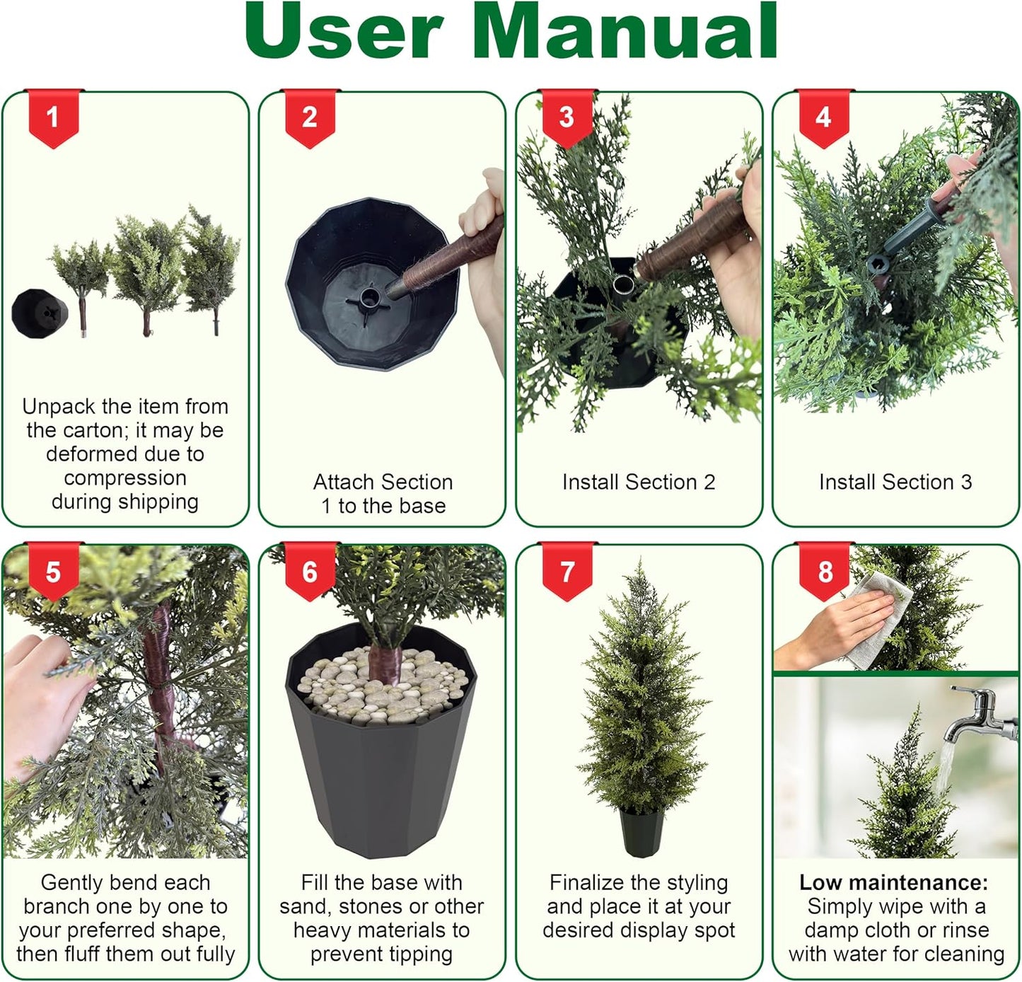 3FT Artificial Cedar Christmas Topiary Tree, 2 Pack Potted Pine Tree