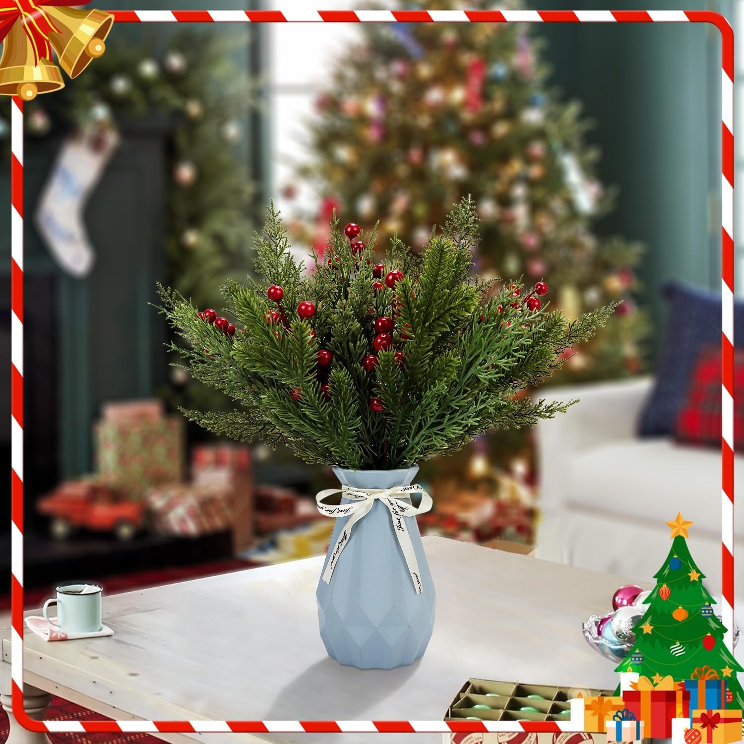 40 Pcs Artificial Pine Branches Assorted Faux Pine Stems Cedar Leaves Needle Sprigs Plastic Fake Christmas Greenery Pine Picks for Xmas Tree Wreaths Garlands DIY Accessories Home Decor (40, Green)