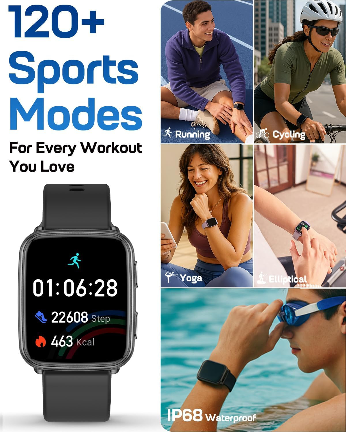 Fitness Tracker with 24/7 Heart Rate & Blood Pressure Monitor, Blood Oxygen & Sleep Tracker, Smart Watch with Step Calorie Counter, IP68 Waterproof Activity Tracker for Women Men Android Ios