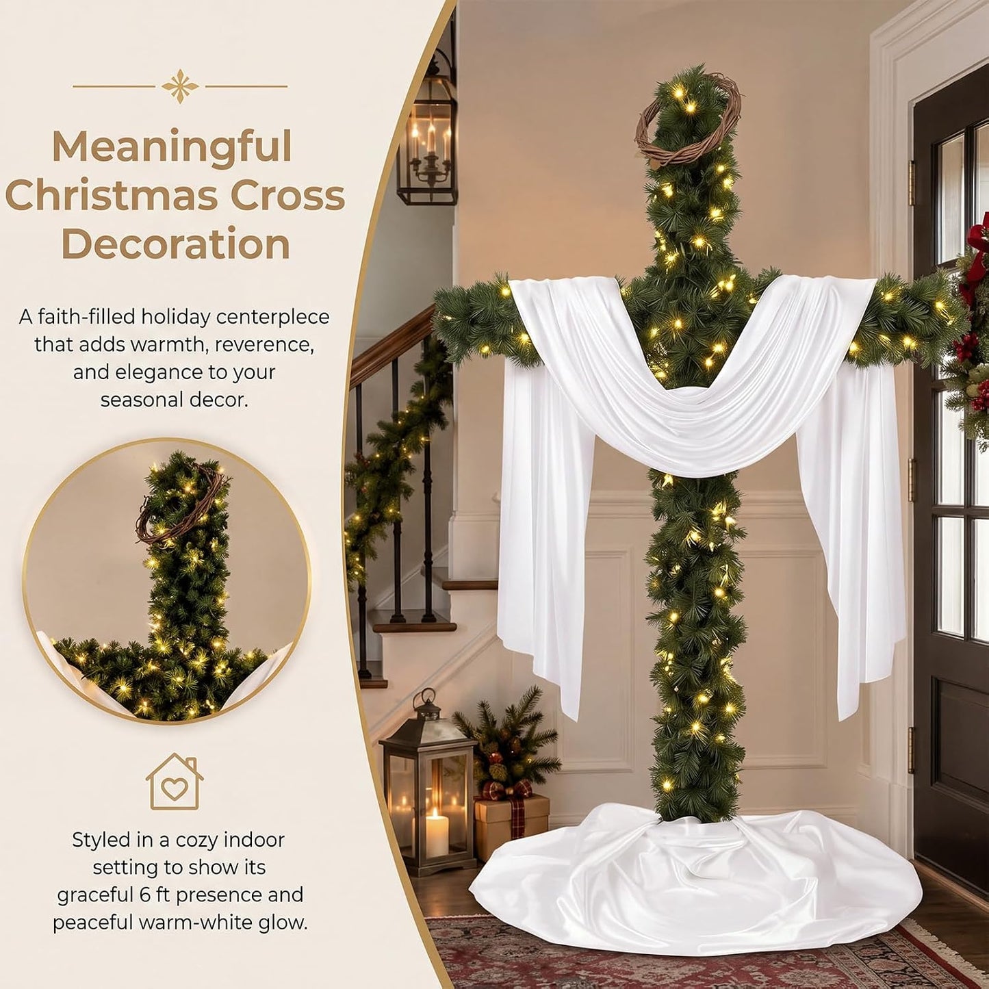 6FT Cross Christmas Tree with LED Lights, Outdoor Christmas Christian Decor