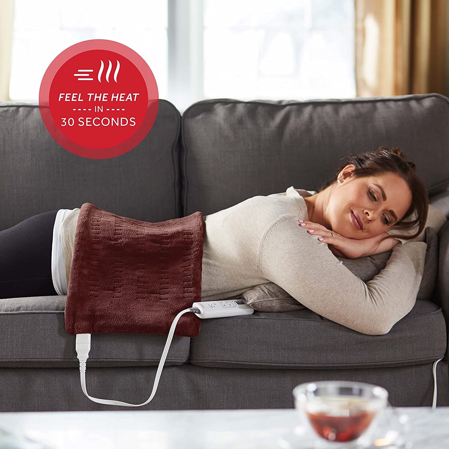 XL Back Neck and Shoulder Heat Therapy 12 X 24 with Auto Shut off 6 Settings Machine-Washable Comfortable Microplush Fabric - Burgundy