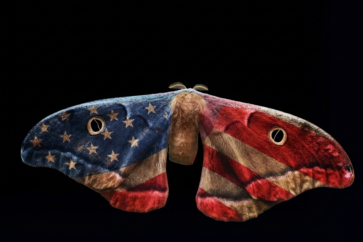 Moth with American flag pattern on a black background Nature Outdoor Picture