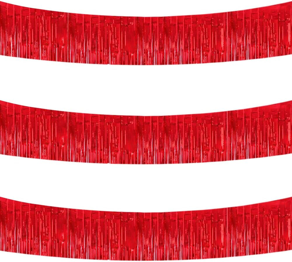 Red Fringe Garland Banner 3Pack 30Ft Wall Tinsel Foil Streamers