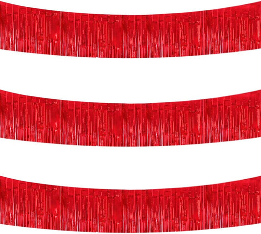 Red Fringe Garland Banner 3Pack 30Ft Wall Tinsel Foil Streamers