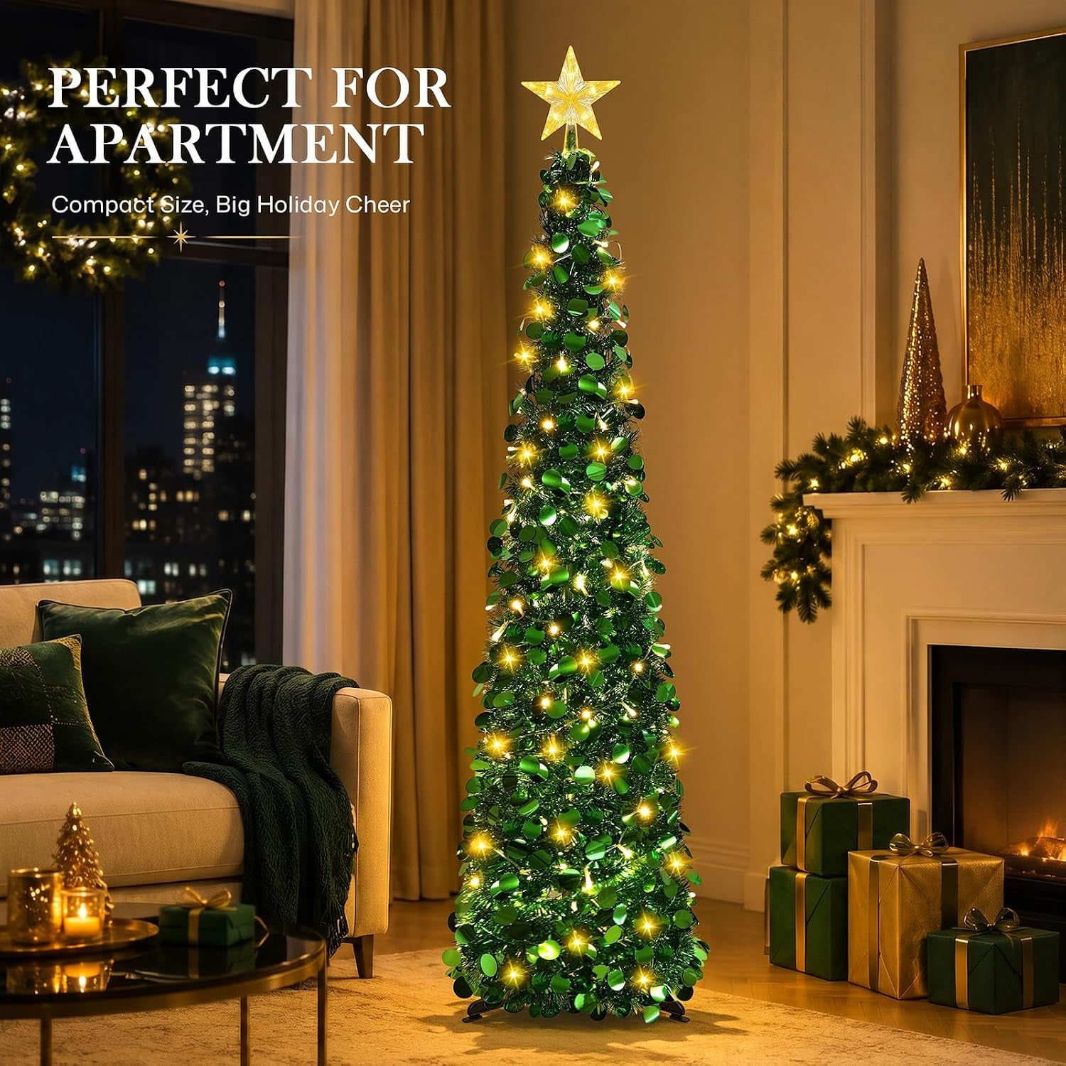 5FT Pop up Christmas Tree with Lighted Top Star for Christmas Decorations