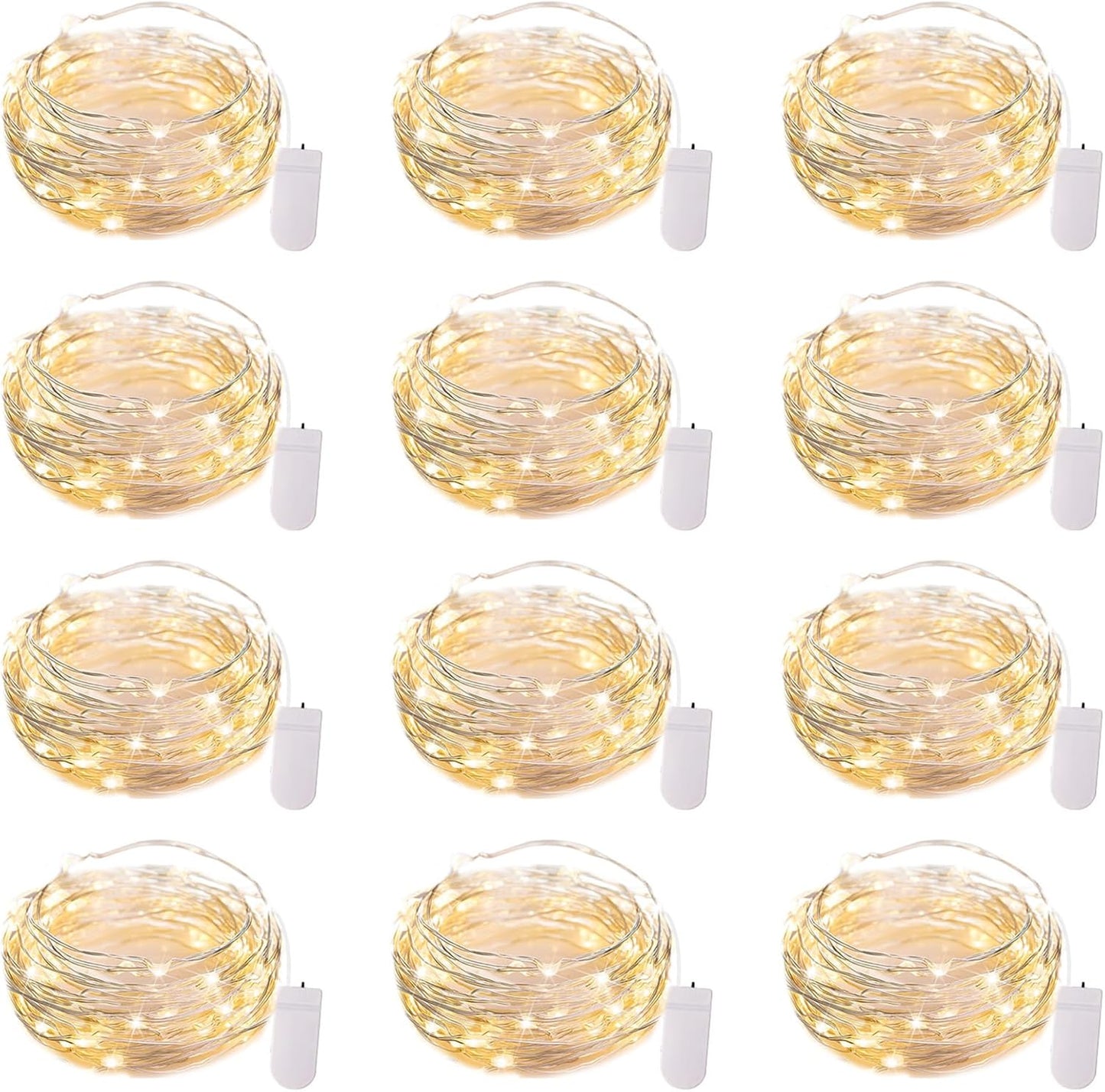 12 Pack LED Fairy Lights Battery Operated String Lights - 7Ft 20LED Waterproof Silver Wire Firefly Starry Moon Lights for DIY Crafts Wedding Table Centerpieces Party Bedroom Christmas
