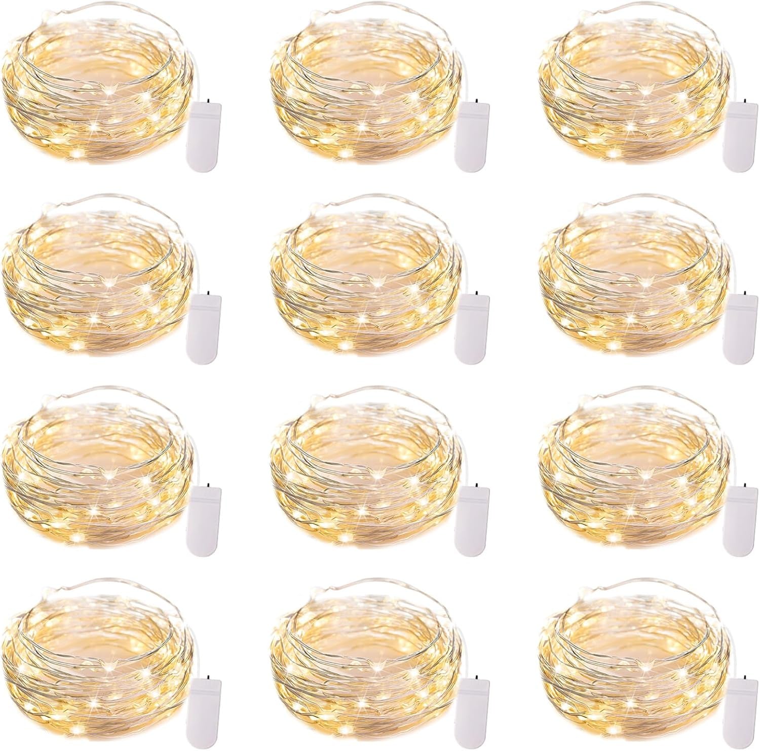 12 Pack LED Fairy Lights Battery Operated String Lights - 7Ft 20LED Waterproof Silver Wire Firefly Starry Moon Lights for DIY Crafts Wedding Table Centerpieces Party Bedroom Christmas