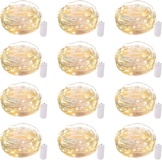 12 Pack LED Fairy Lights Battery Operated String Lights - 7Ft 20LED Waterproof Silver Wire Firefly Starry Moon Lights for DIY Crafts Wedding Table Centerpieces Party Bedroom Christmas