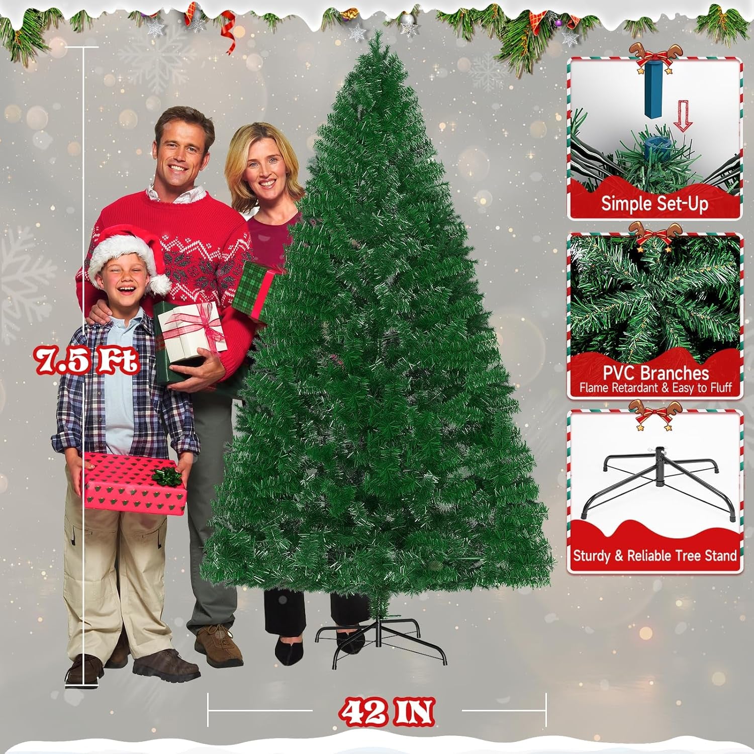 Premium Pre-Lit 7.5FT Classic Artificial Holiday Christmas Tree W/1,450 Branch Tips,400 LED Lights for Home,Office,Party Decoration