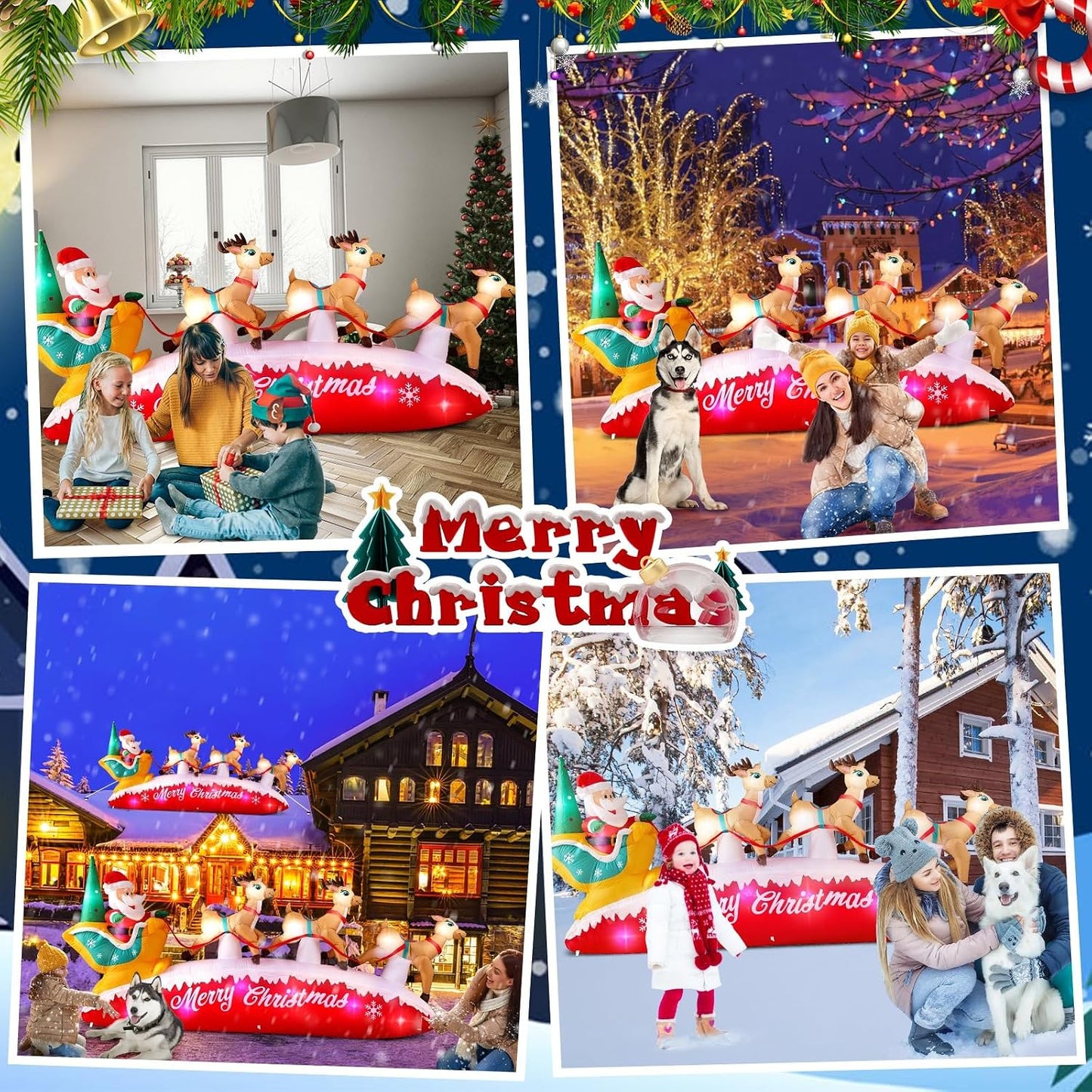 10FT Christmas Inflatables Outdoor Decorations Santa Claus Reindeer Sleigh